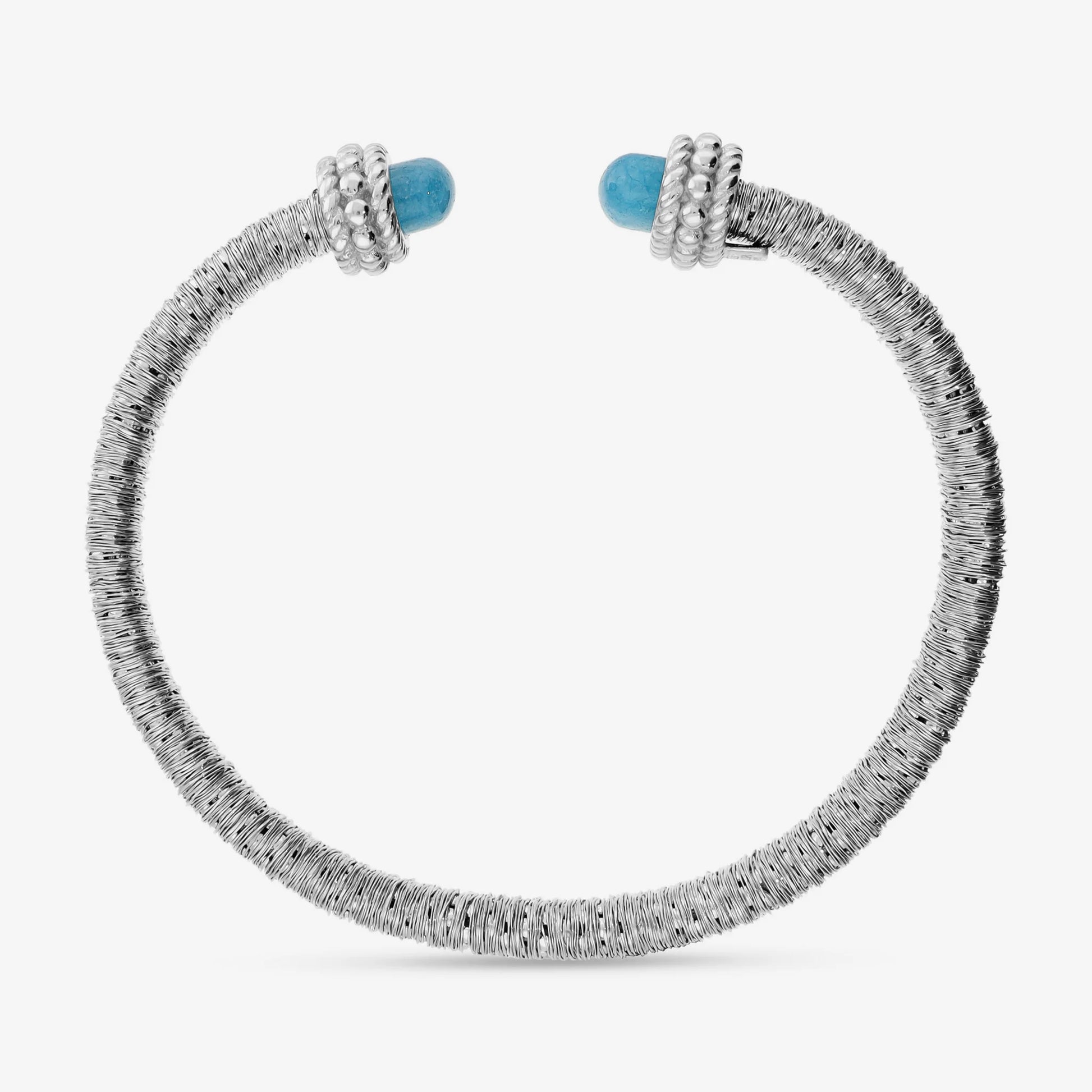 Bracciale Rigido Filo Avvolto in Argento 925 con Quarzite Acqua