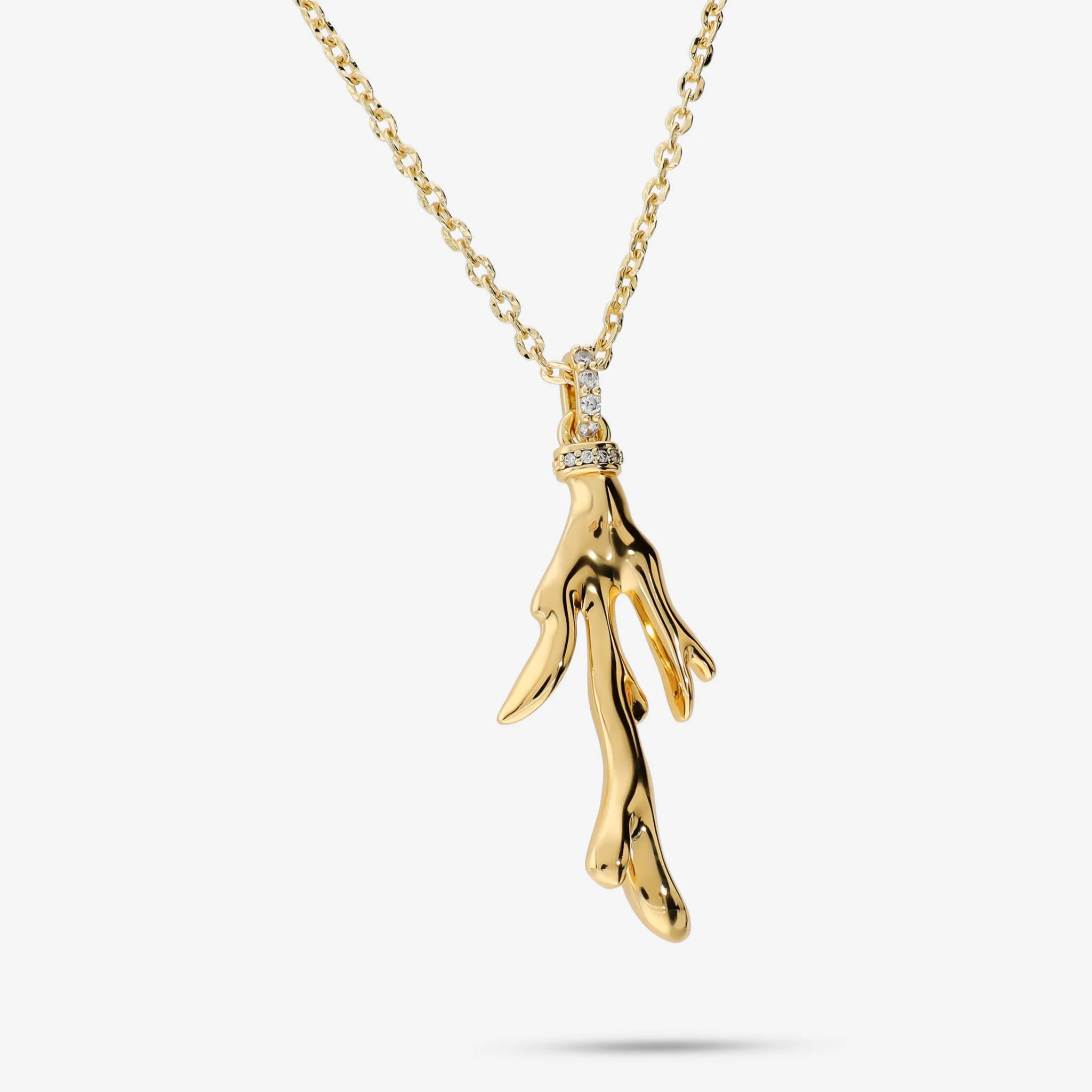 Collana Catena Forzatina Diamantata con Ciondolo Corallo e Pavé in Cubic Zirconia