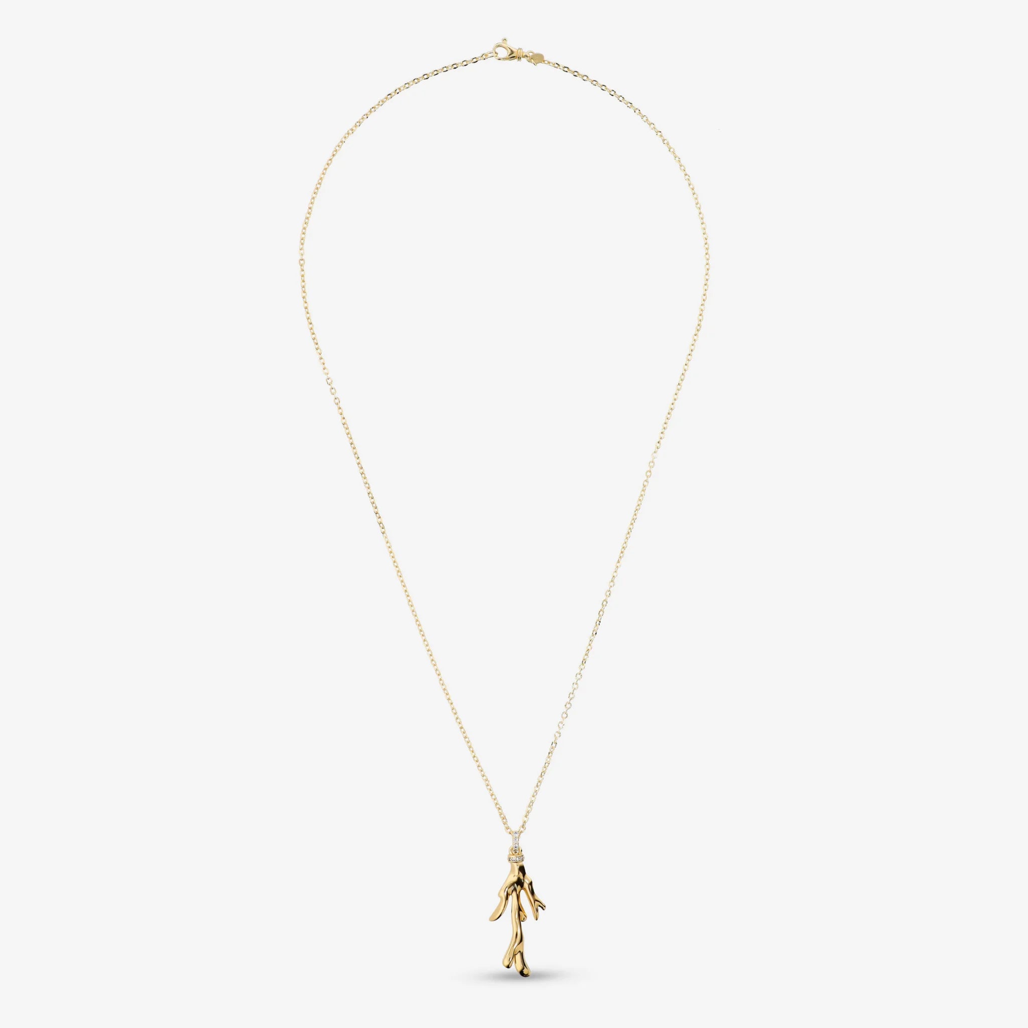 Collana Catena Forzatina Diamantata con Ciondolo Corallo e Pavé in Cubic Zirconia