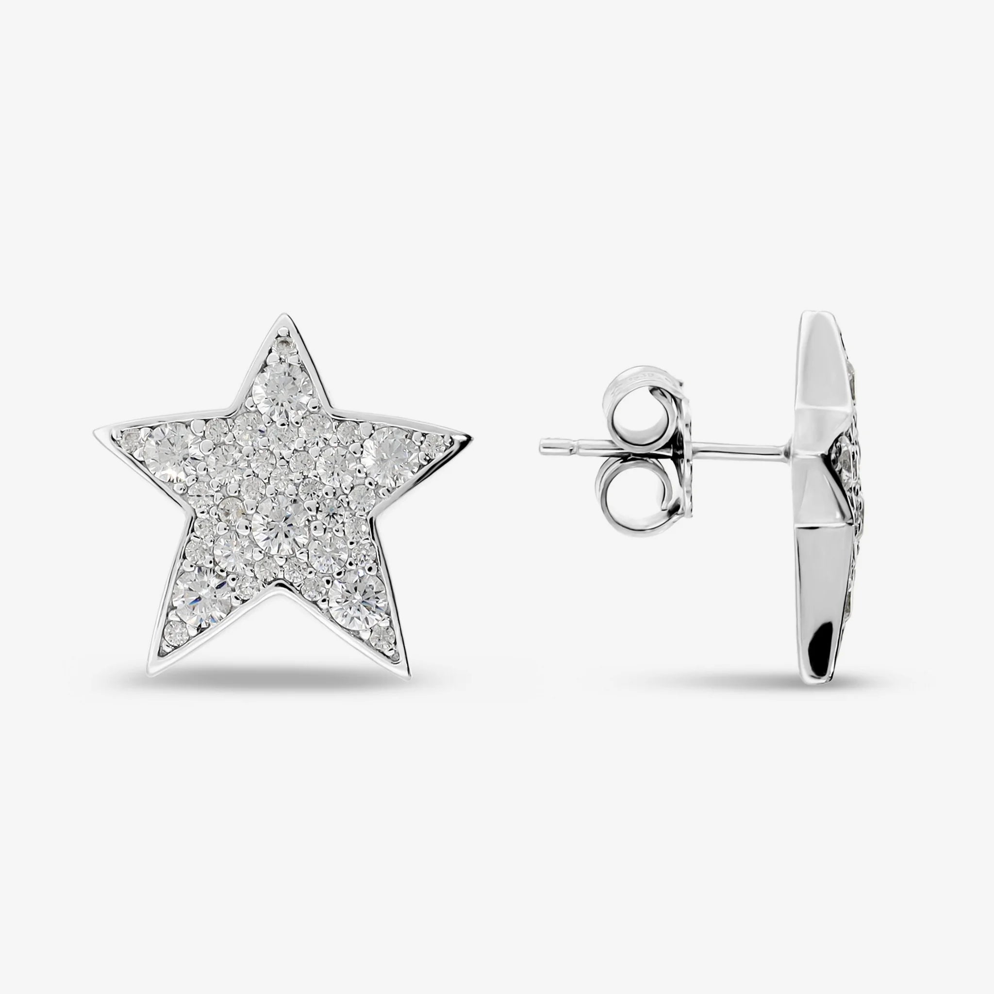 Orecchini a Lobo Stella in Argento 925 placcato Platino con Pavè in Cubic Zirconia