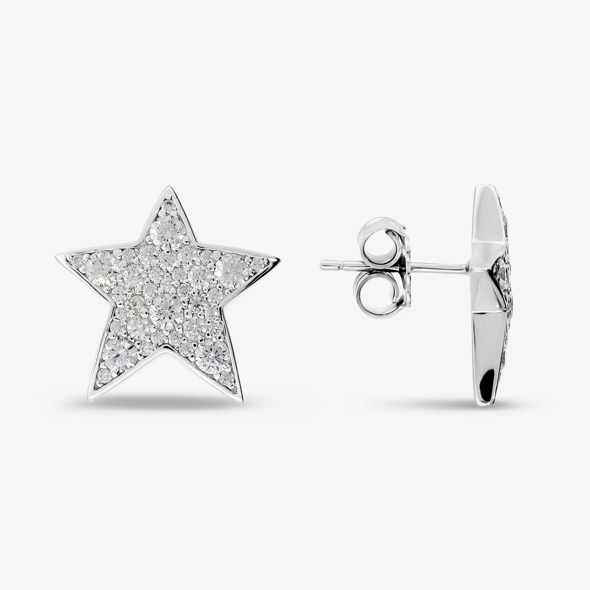 Orecchini a Lobo Stella in Argento 925 placcato Platino con Pavè in Cubic Zirconia