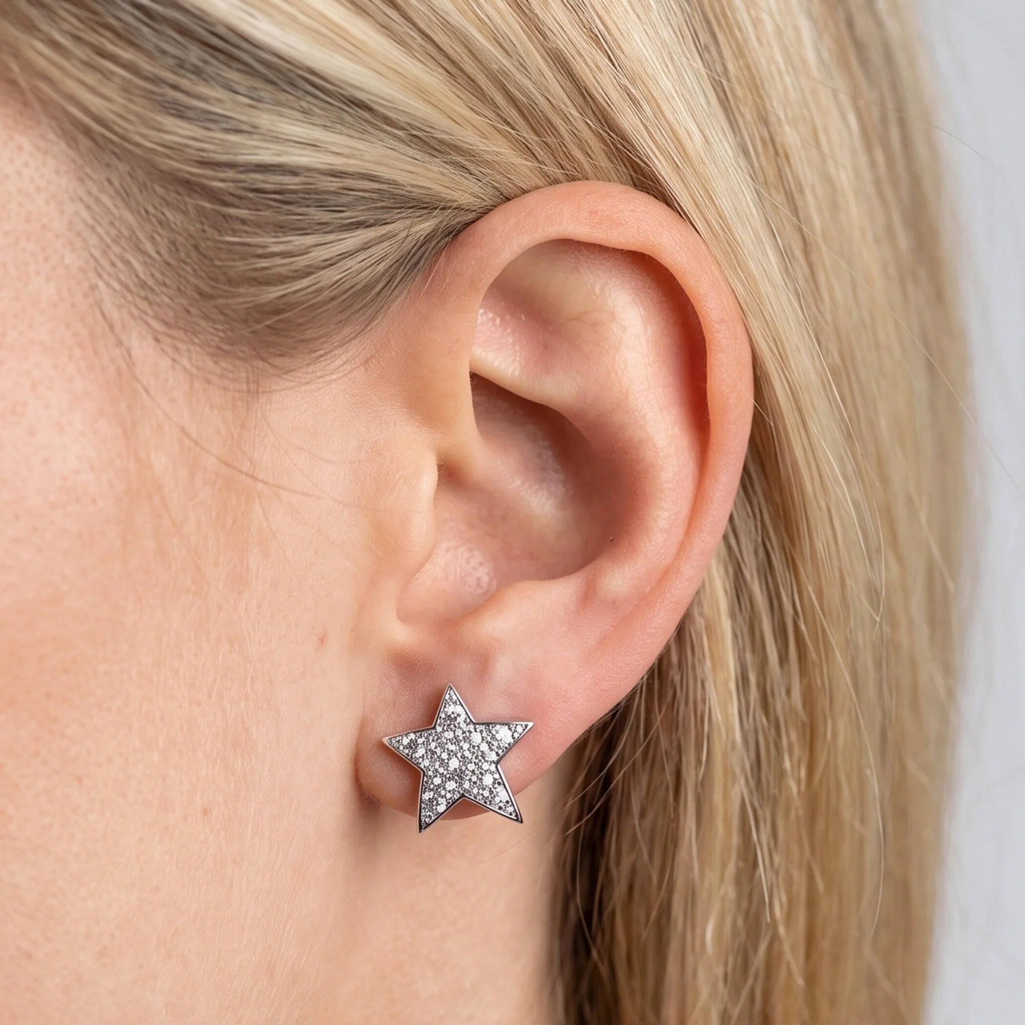 Orecchini a Lobo Stella in Argento 925 placcato Platino con Pavè in Cubic Zirconia
