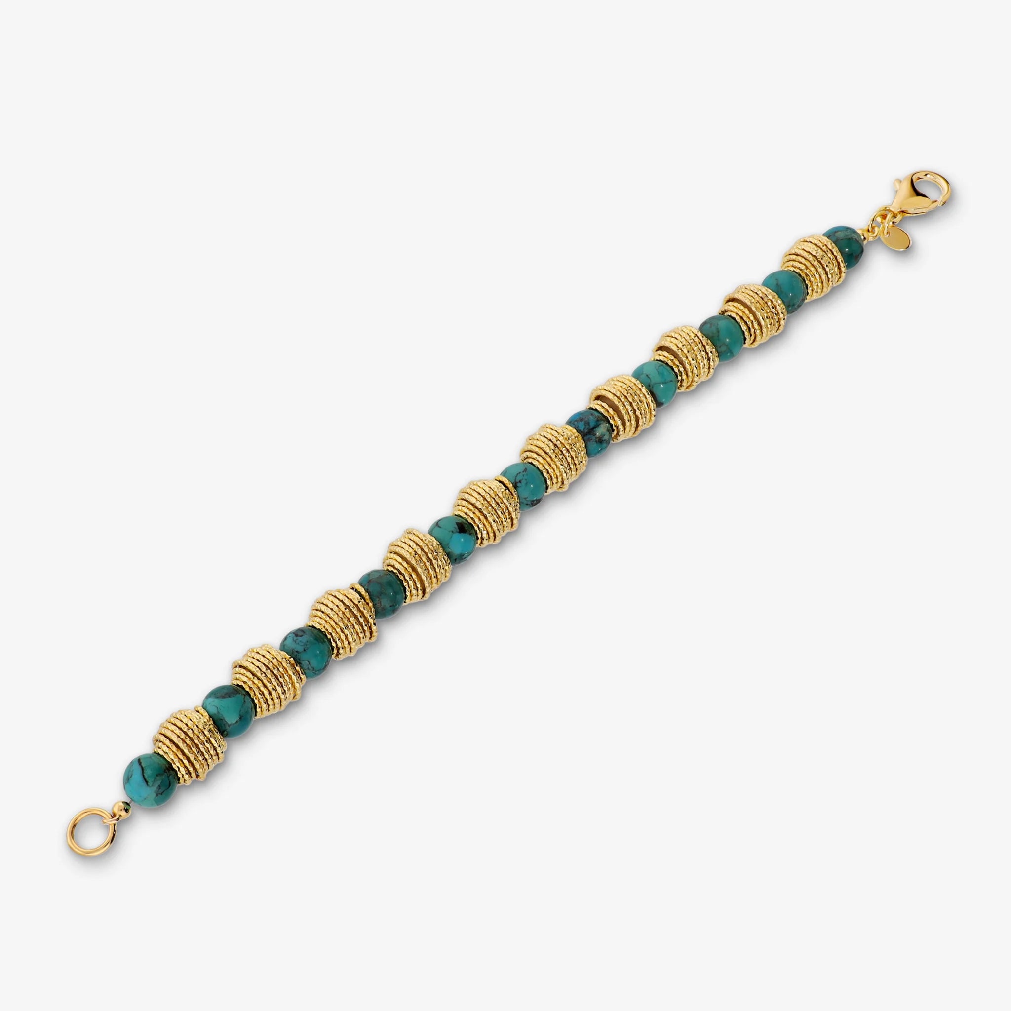 Bracciale in Argento 925 Placcato Oro Giallo 18kt con Rondelle Diamantate e Pietra Naturale Turchese