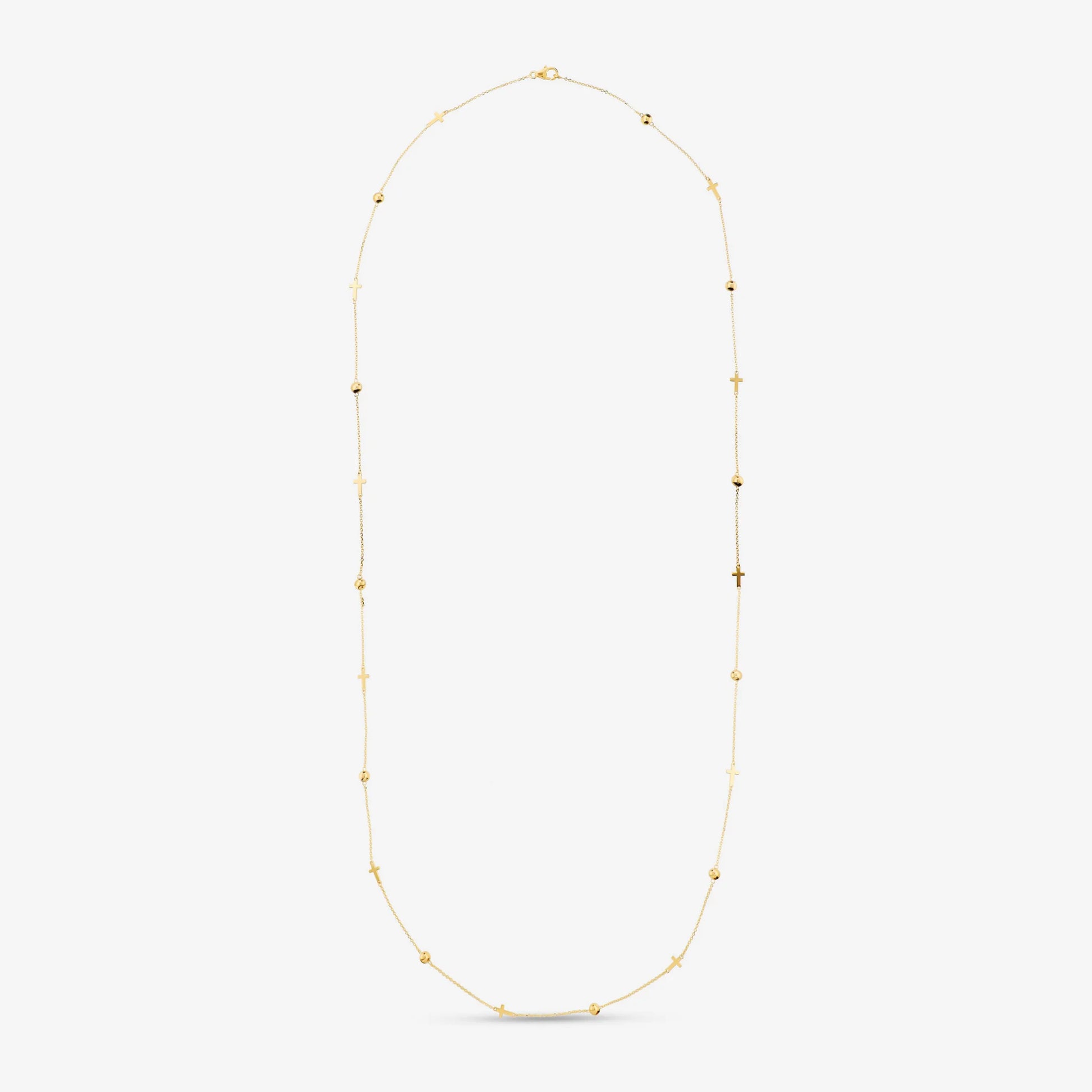 Collana Lunga in Argento 925 placcato Oro Giallo 18kt con Bead e Croci Alternate