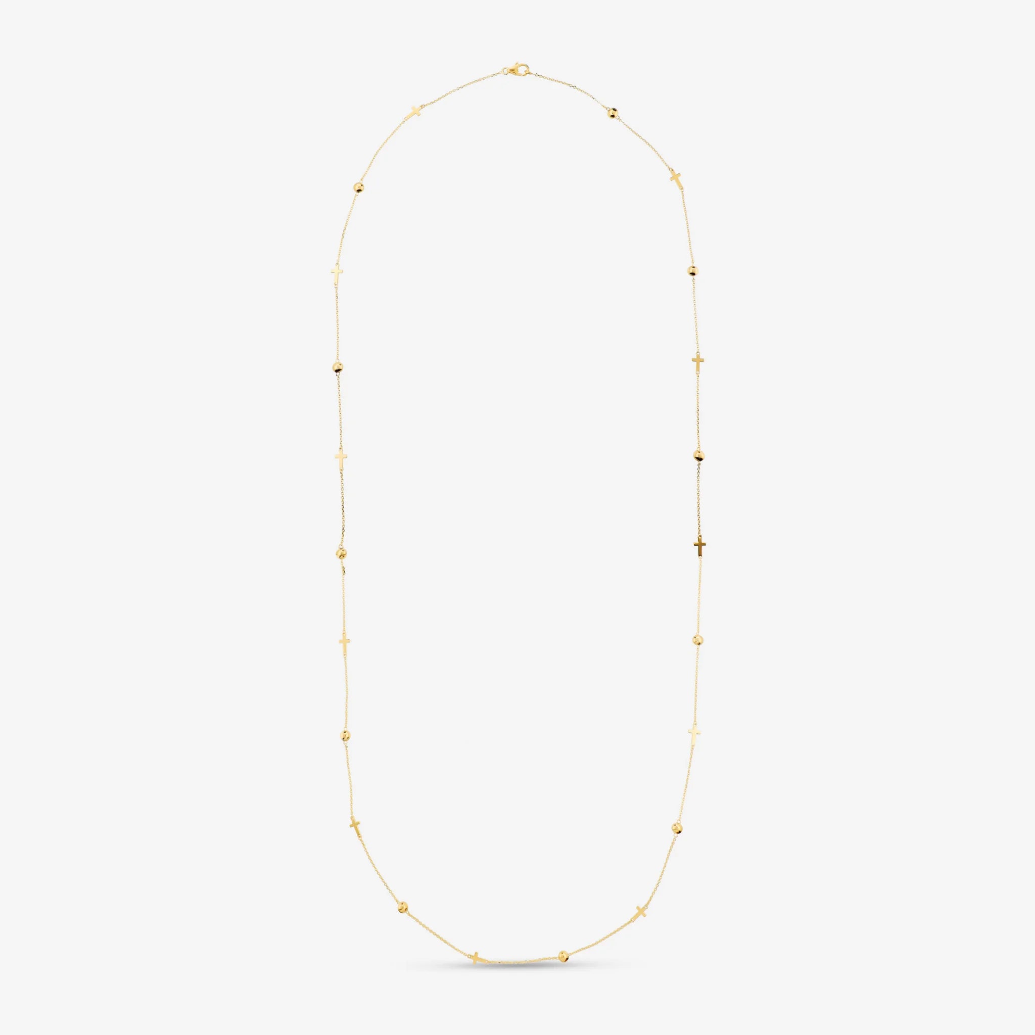 Collana Lunga in Argento 925 placcato Oro Giallo 18kt con Bead e Croci Alternate