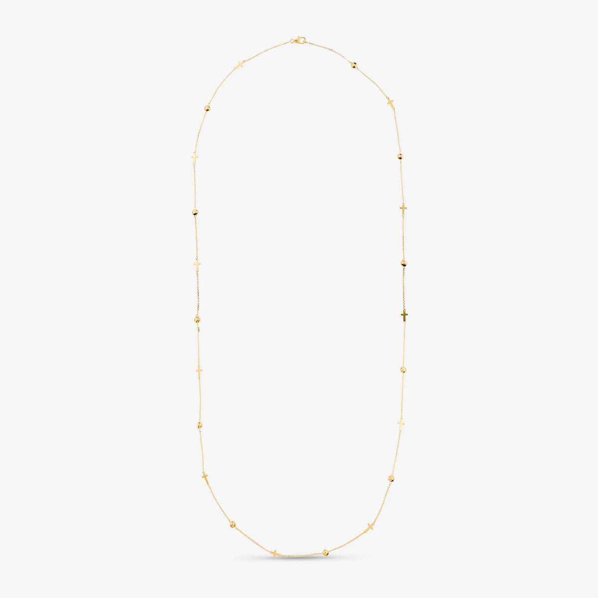 Collana Lunga in Argento 925 placcato Oro Giallo 18kt con Bead e Croci Alternate