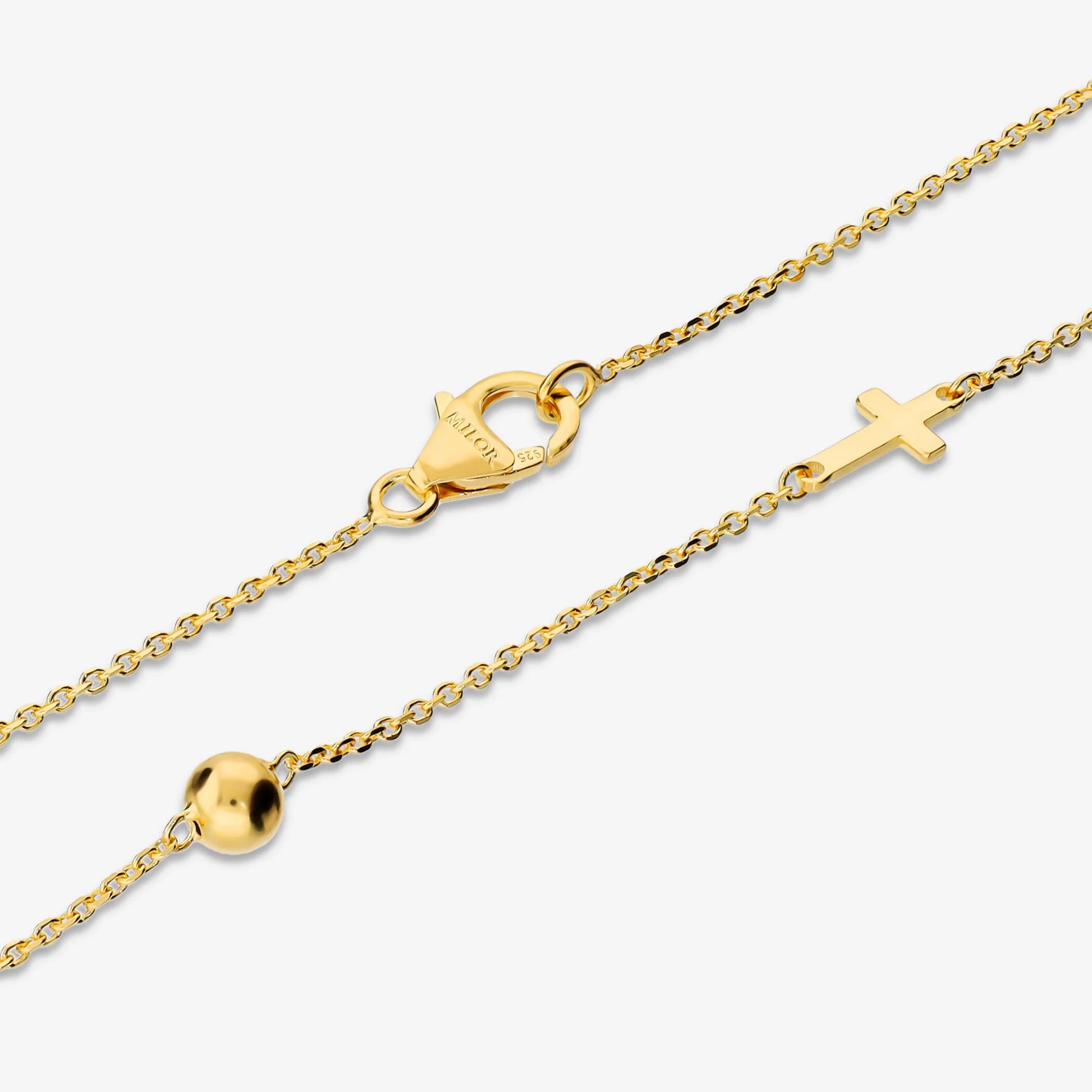 Collana Lunga in Argento 925 placcato Oro Giallo 18kt con Bead e Croci Alternate