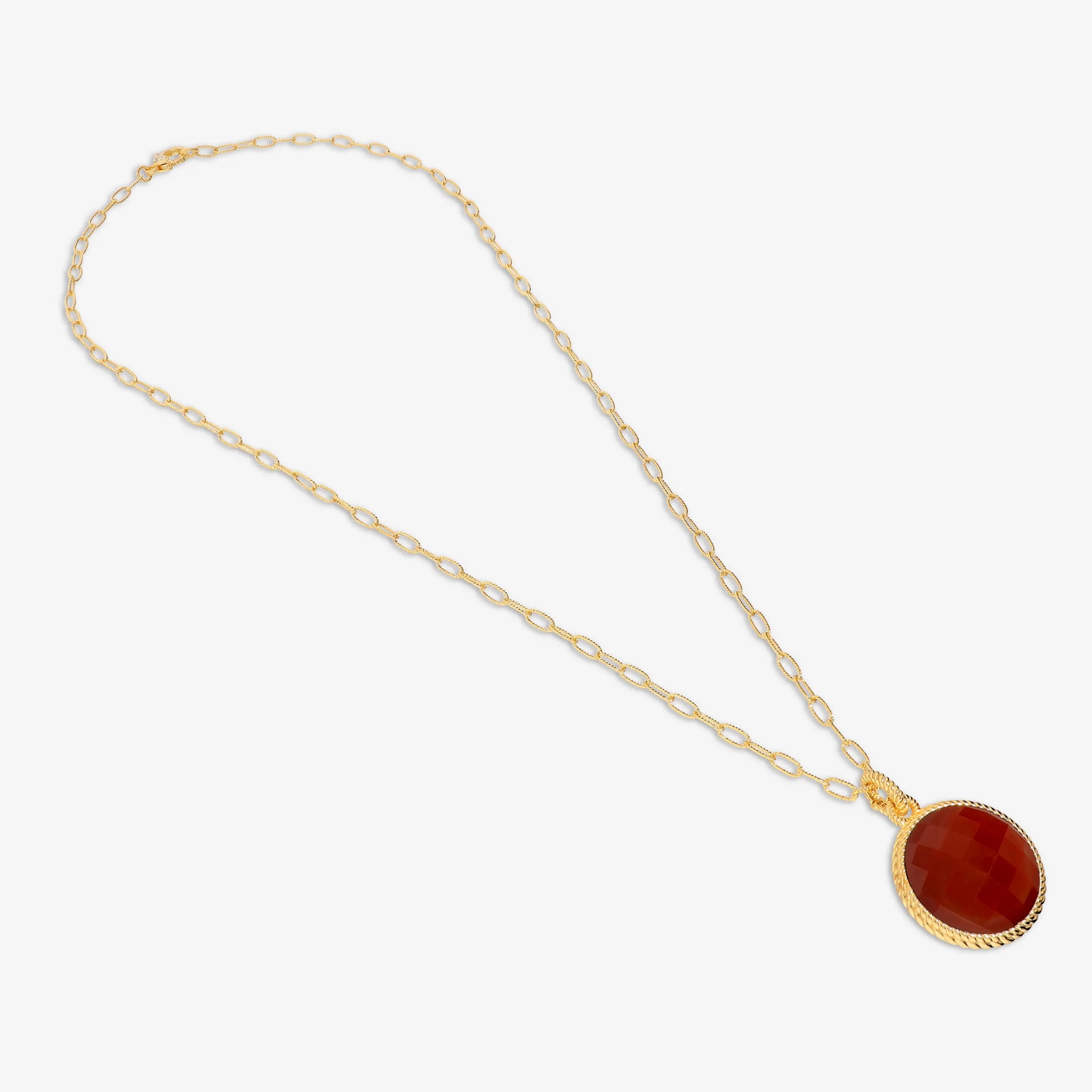 Collana Matinée in Argento 925 placcato Oro Giallo 18kt con Pendente in Pietra Naturale Corniola