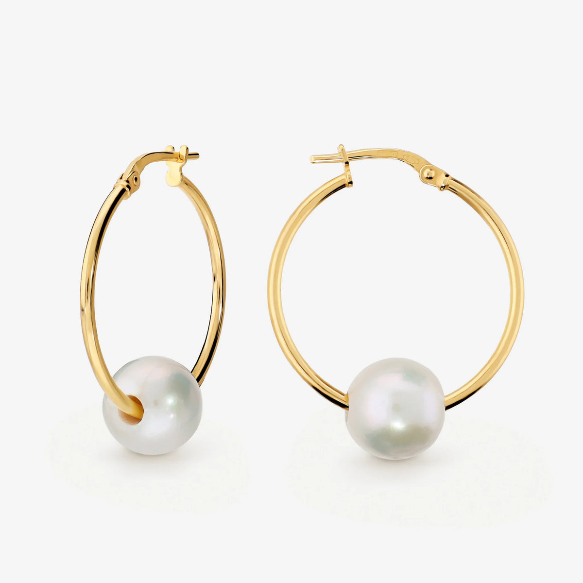 Orecchini a Cerchio in Argento 925 placcato Oro Giallo 18kt con Perla Ming Bianca d'Acqua Dolce Ø 10/11 mm