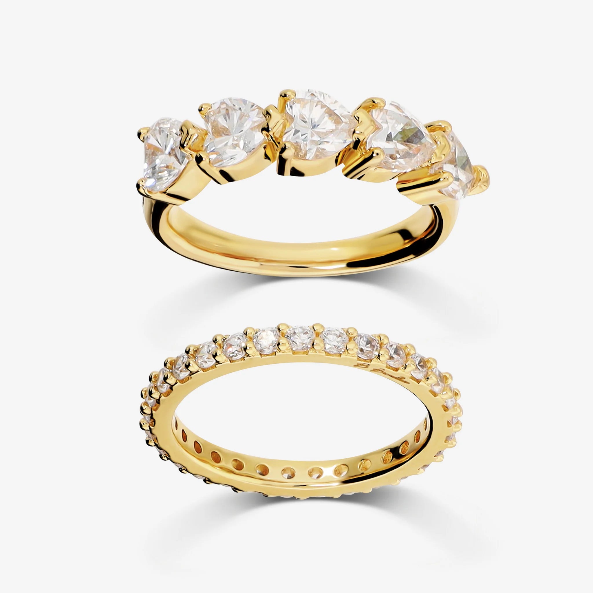 Set di Due Anelli con Cubic Zirconia placcati Oro 18kt