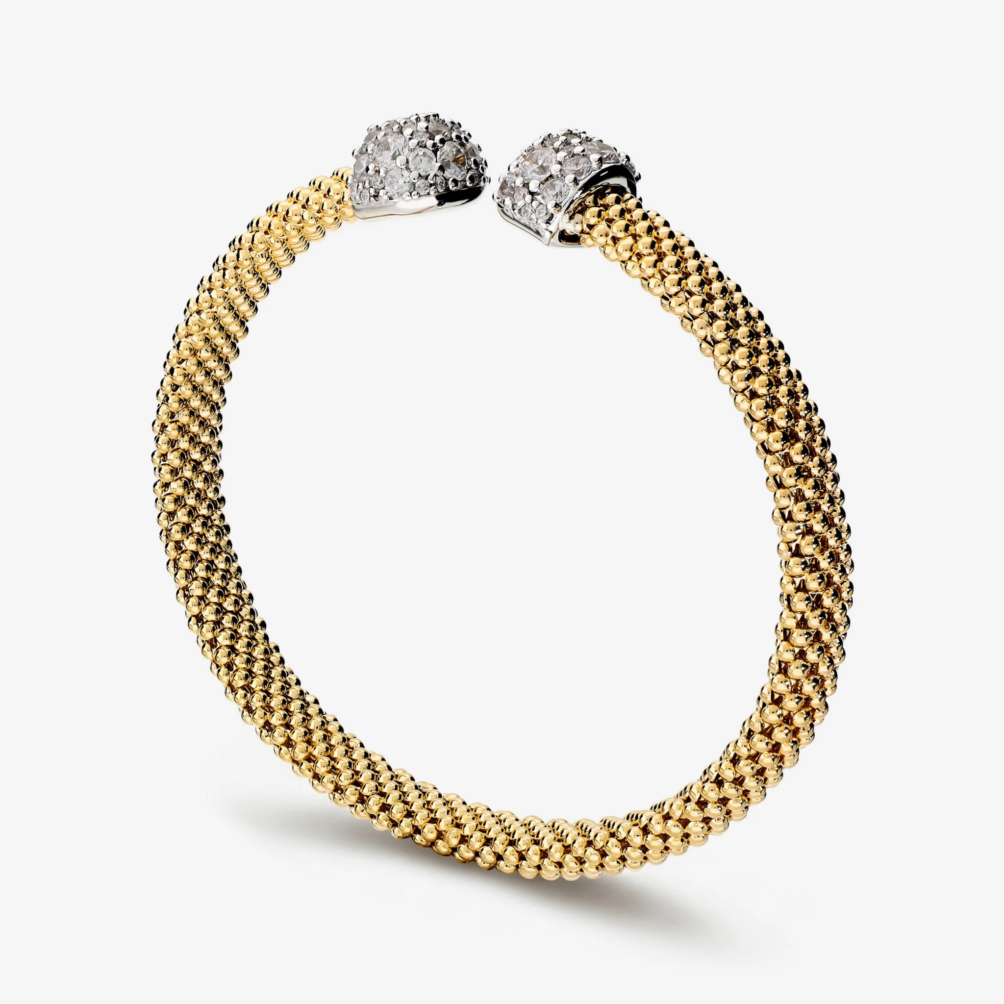 Bracciale Semirigido Maglia Popcorn placcato Oro 18kt con Pavé di Cubic Zirconia