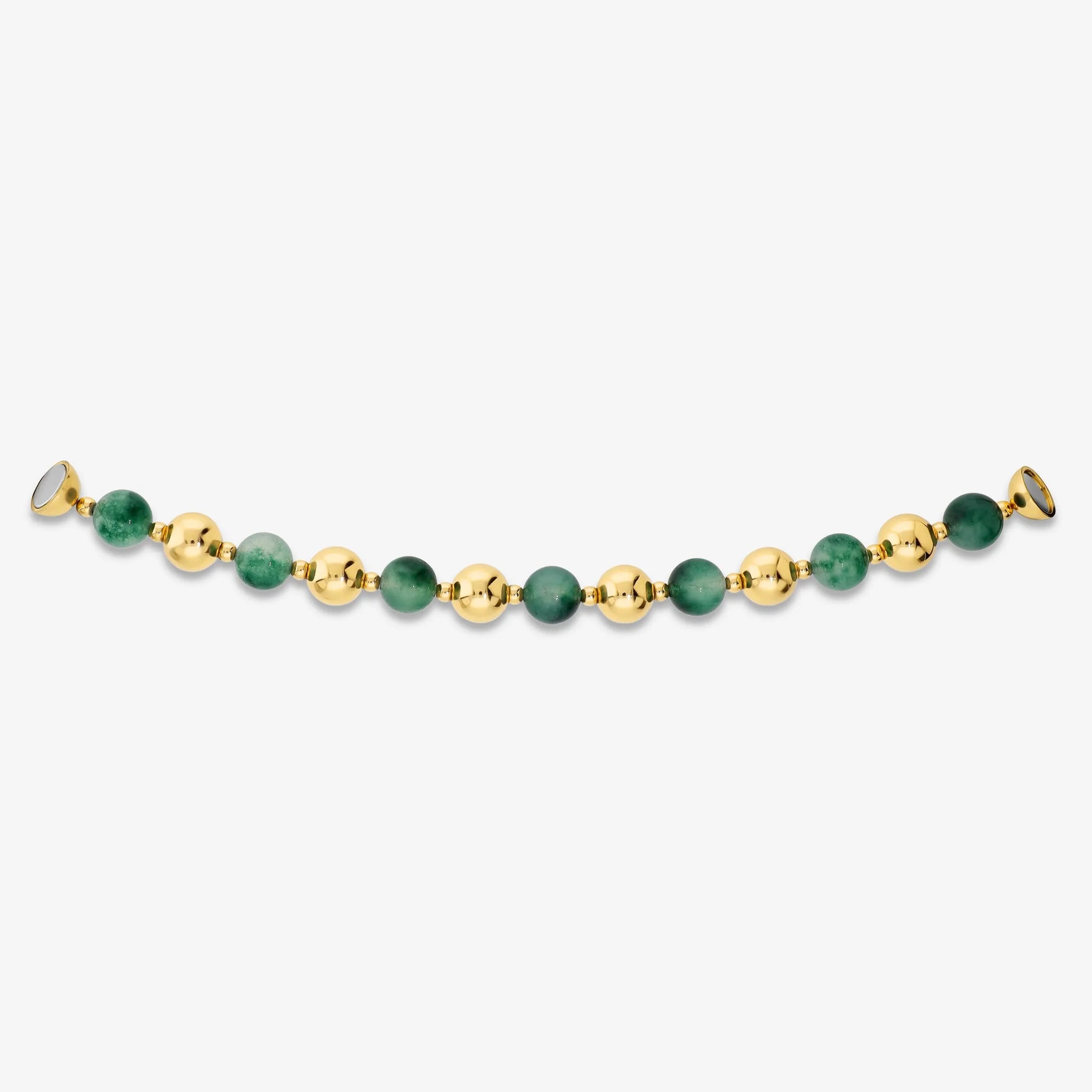 Bracciale con Bead Lucide e Pietre Naturali di Agata Verde placcato Oro Giallo 18kt