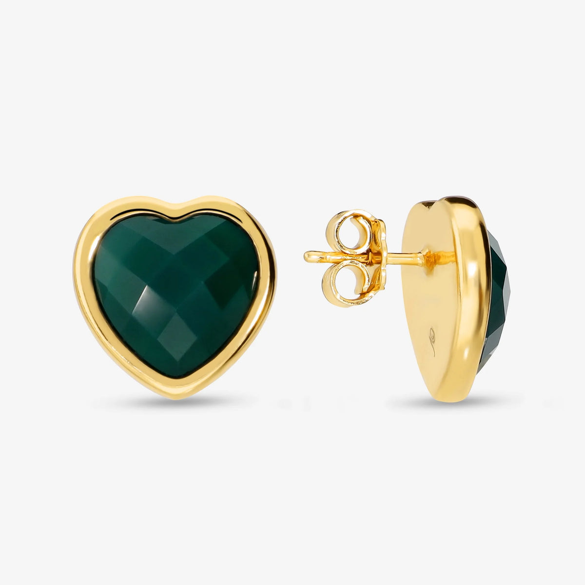 Orecchini a lobo con Cuore in Pietra Naturale di Agata Verde placcati Oro Giallo 18kt