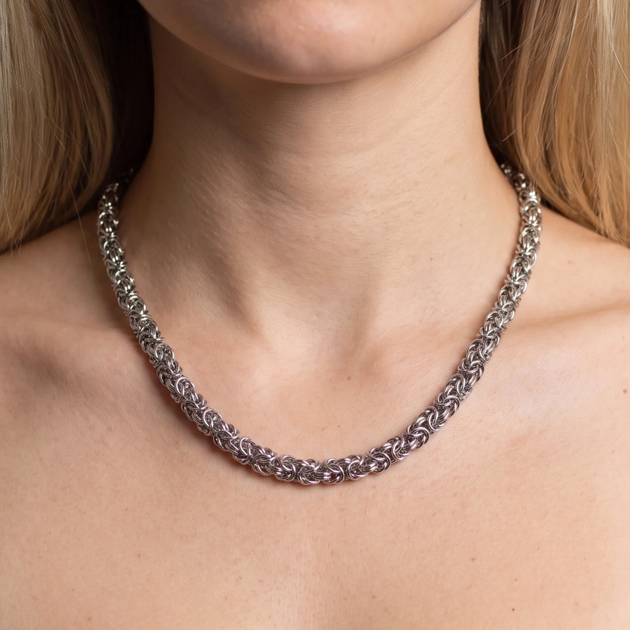 Collana Girocollo Maglia Bizantina placcata Platino