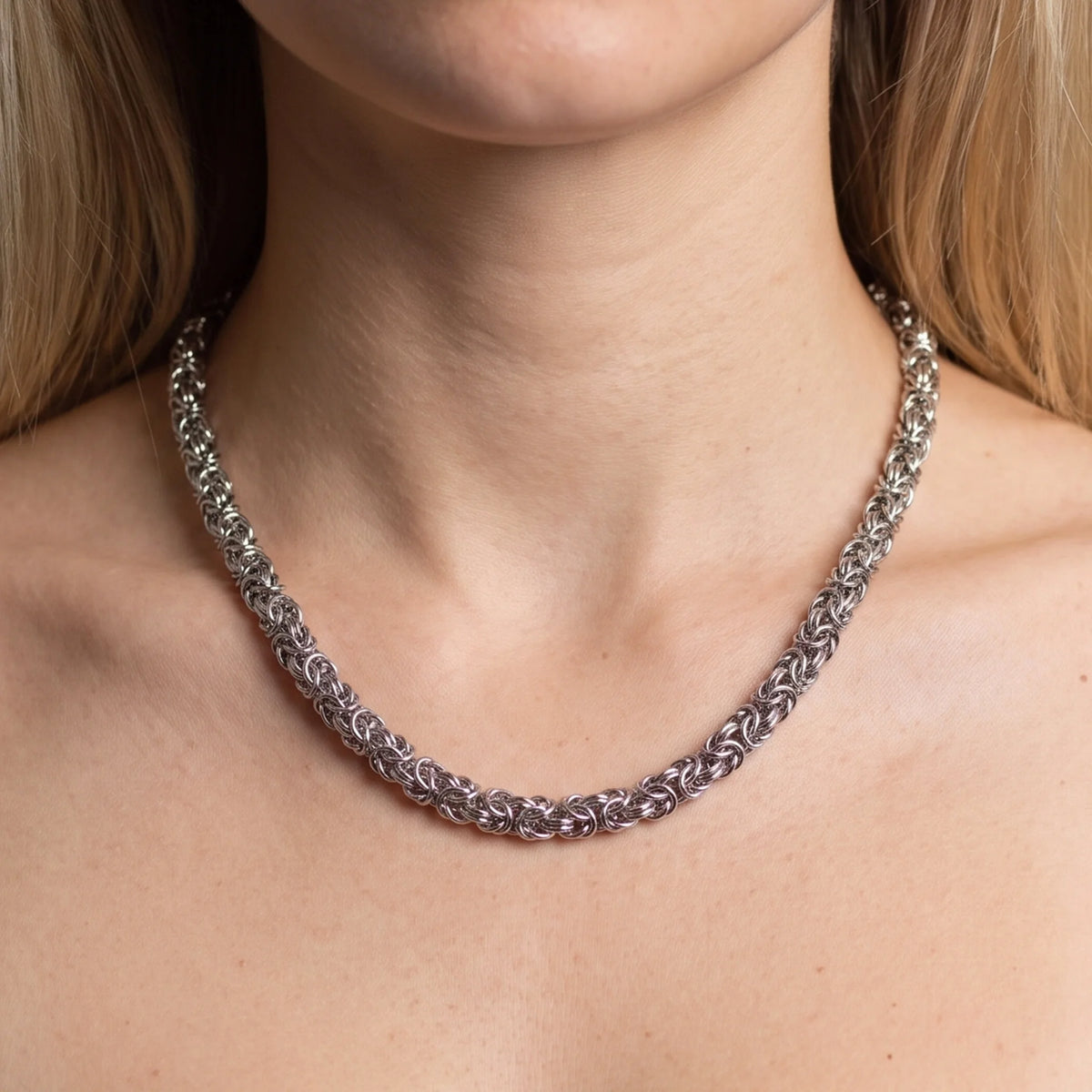 Collana Girocollo Maglia Bizantina placcata Platino