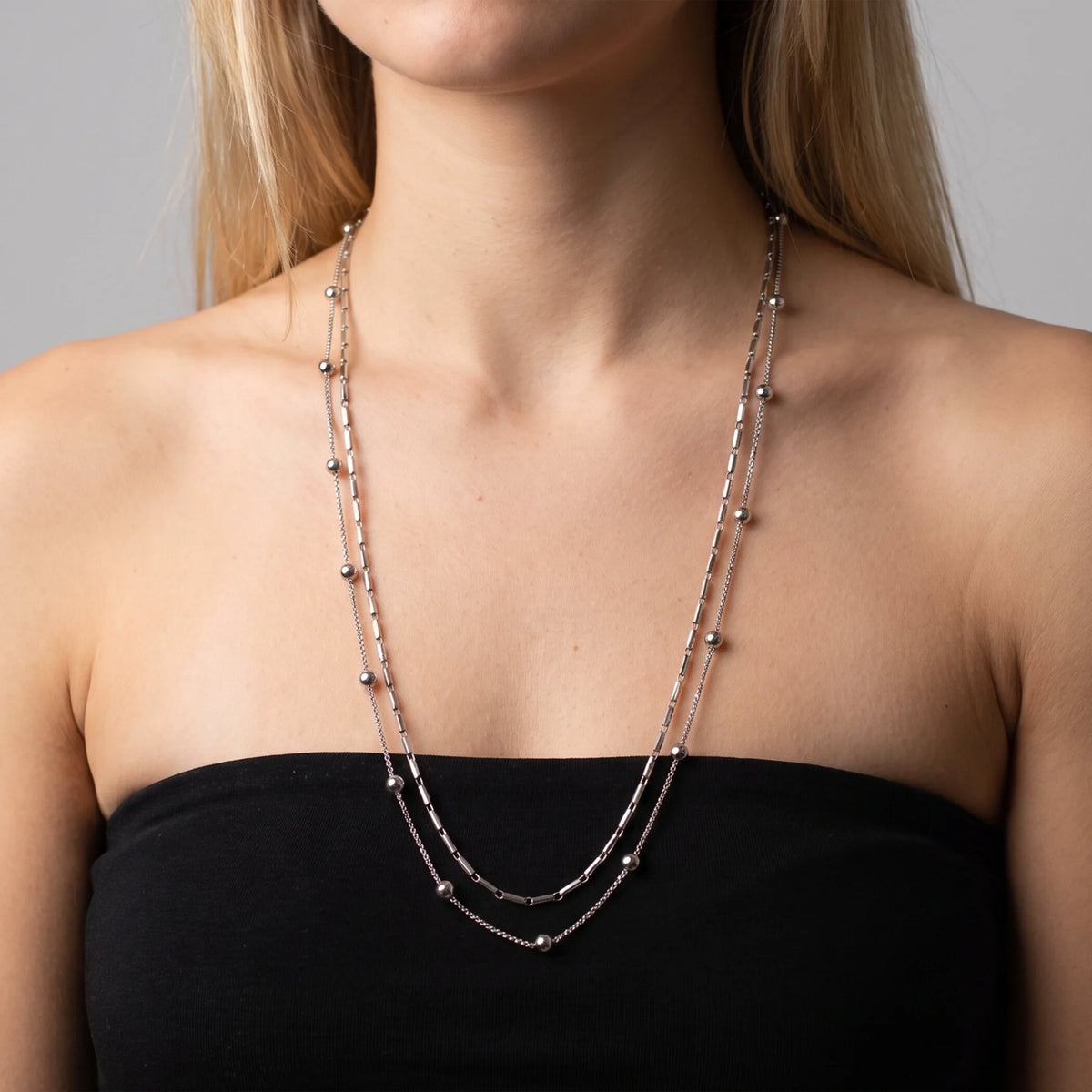 Set di Due Collane Lunghe in Argento 925 placcato Platino