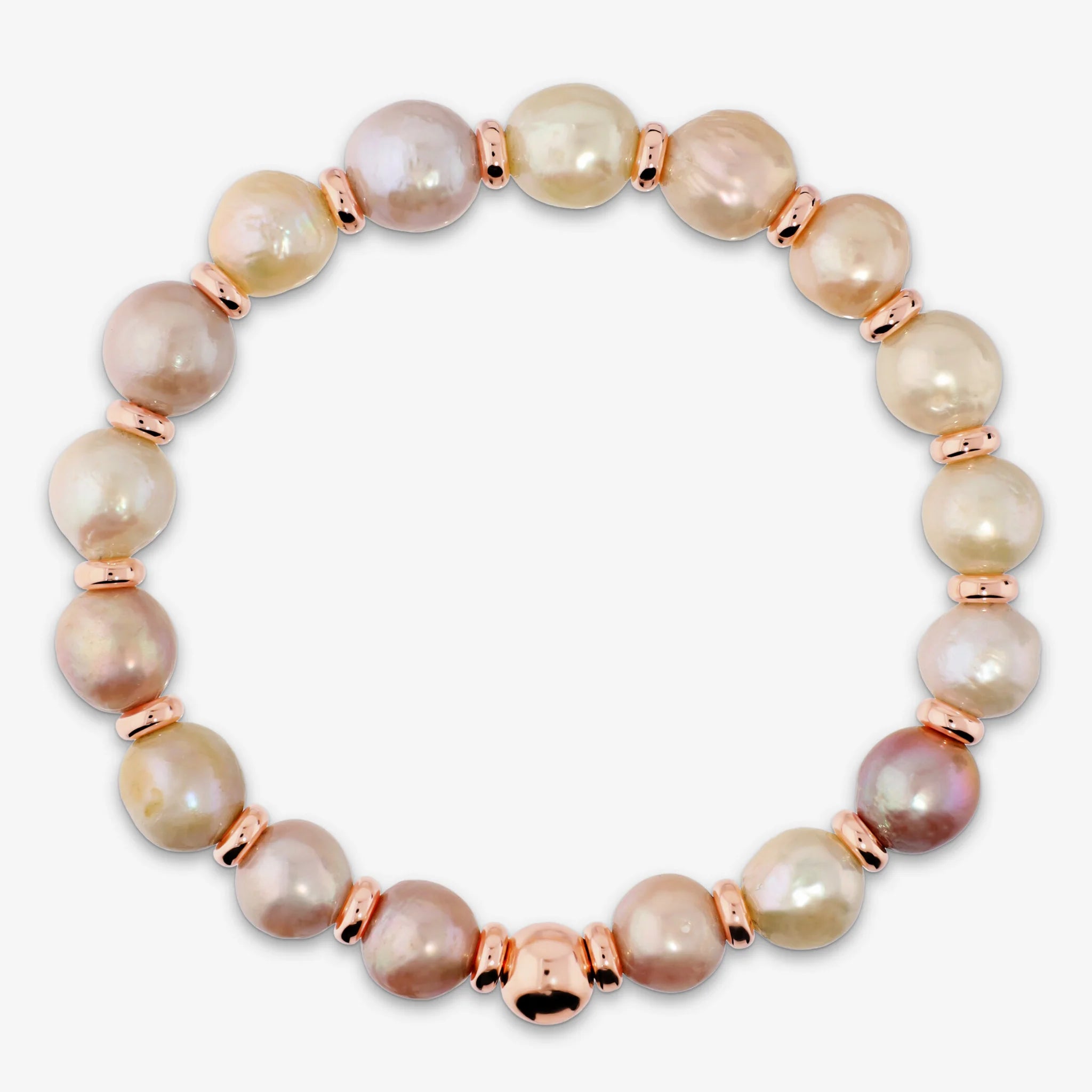 Bracciale Elastico placcato Oro Rosa 18Kt con Perle Multicolor d'Acqua Dolce Ø 9/10 mm