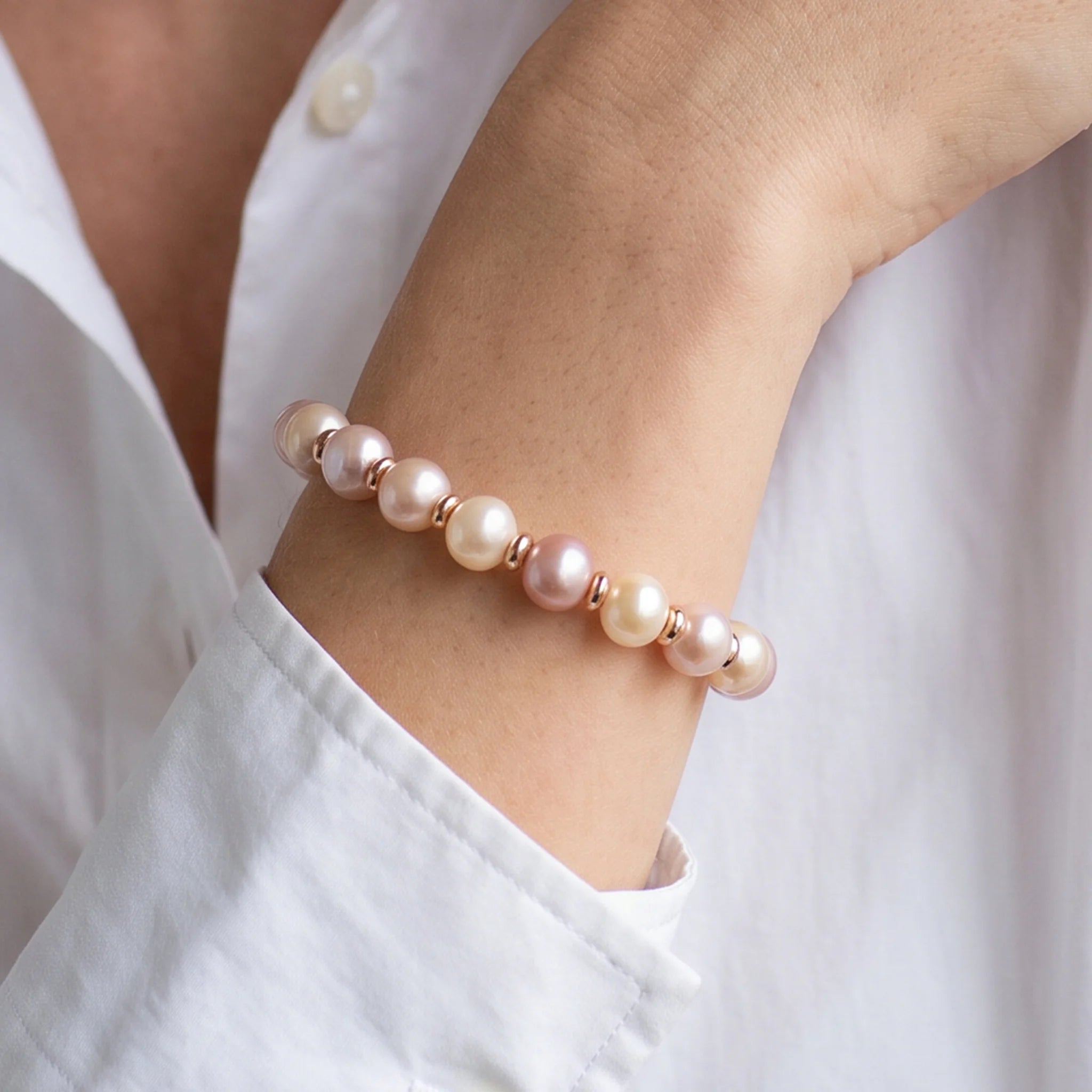 Bracciale Elastico placcato Oro Rosa 18Kt con Perle Multicolor d'Acqua Dolce Ø 9/10 mm