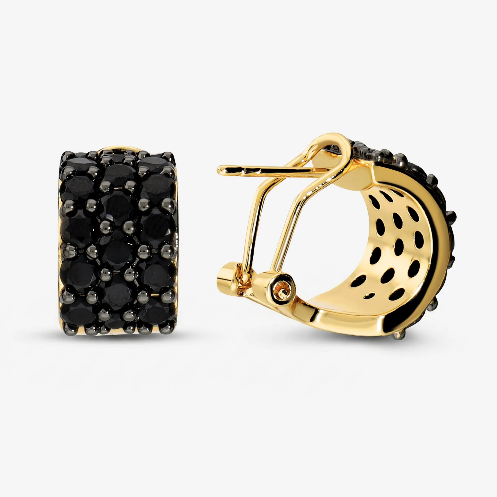 Orecchini placcati Oro Giallo 18Kt con Pavé di Spinelli Neri