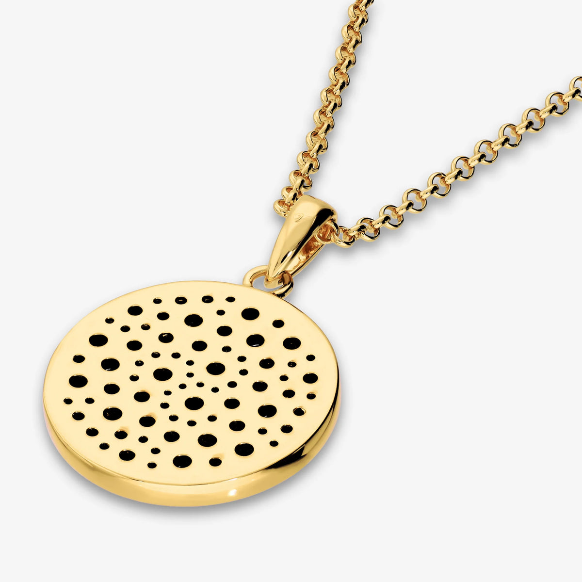 Collana Lunga placcata Oro Giallo 18Kt con Pendente a Disco in Pavé di Spinelli Neri