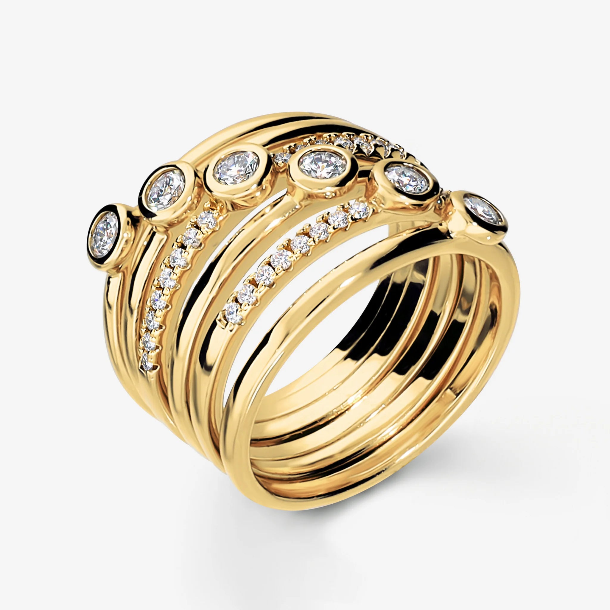 Set di Anelli Solitari placcati Oro Giallo 18Kt con Cubic Zirconia