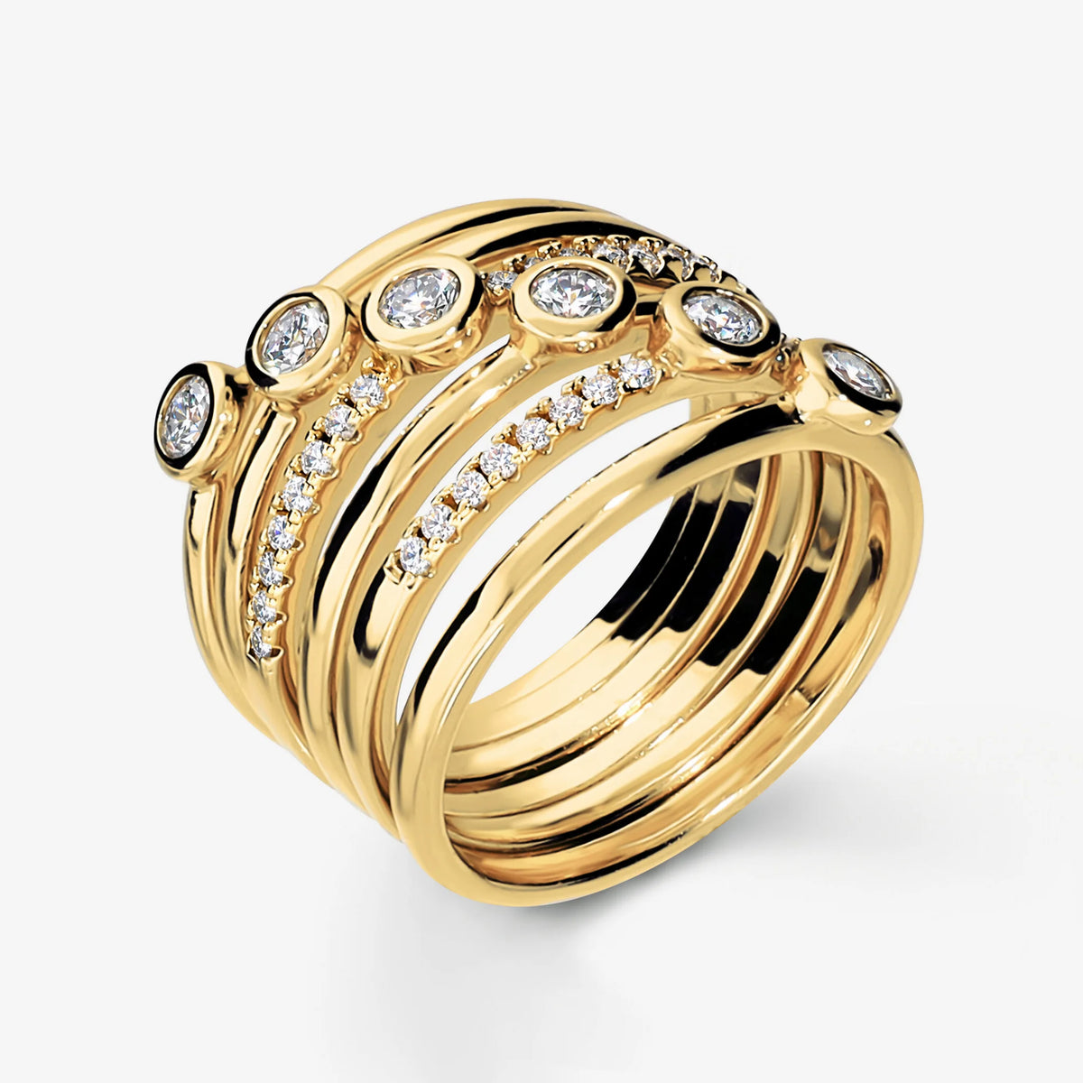 Set di Anelli Solitari placcati Oro Giallo 18Kt con Cubic Zirconia