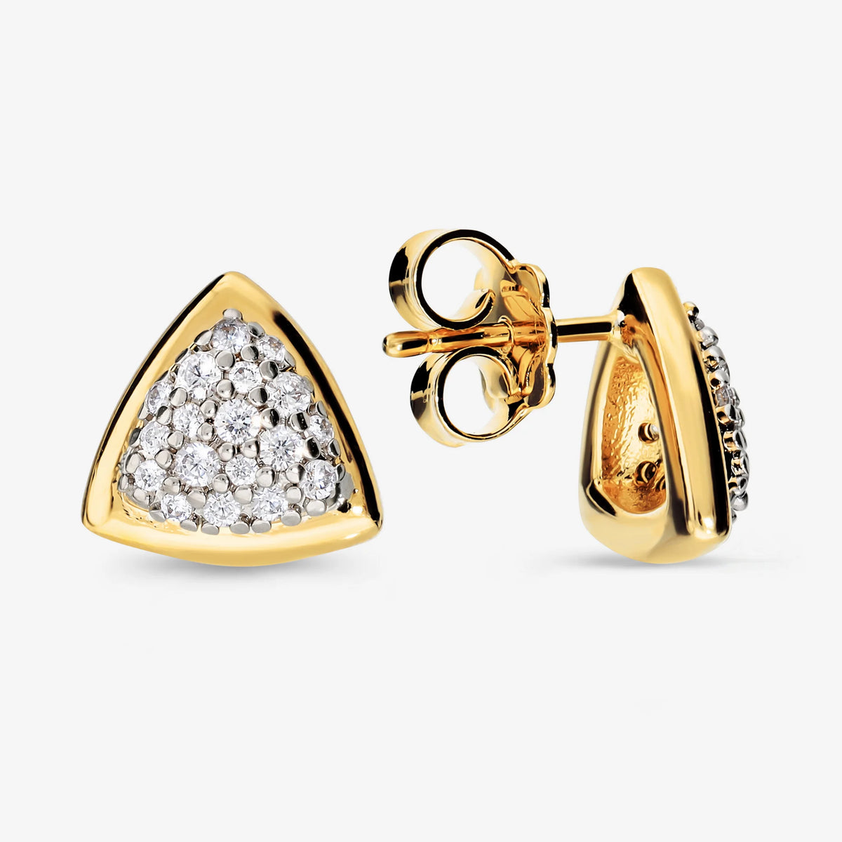 Orecchini a Triangolo placcati Oro Giallo 18Kt con Pavé di Cubic Zirconia