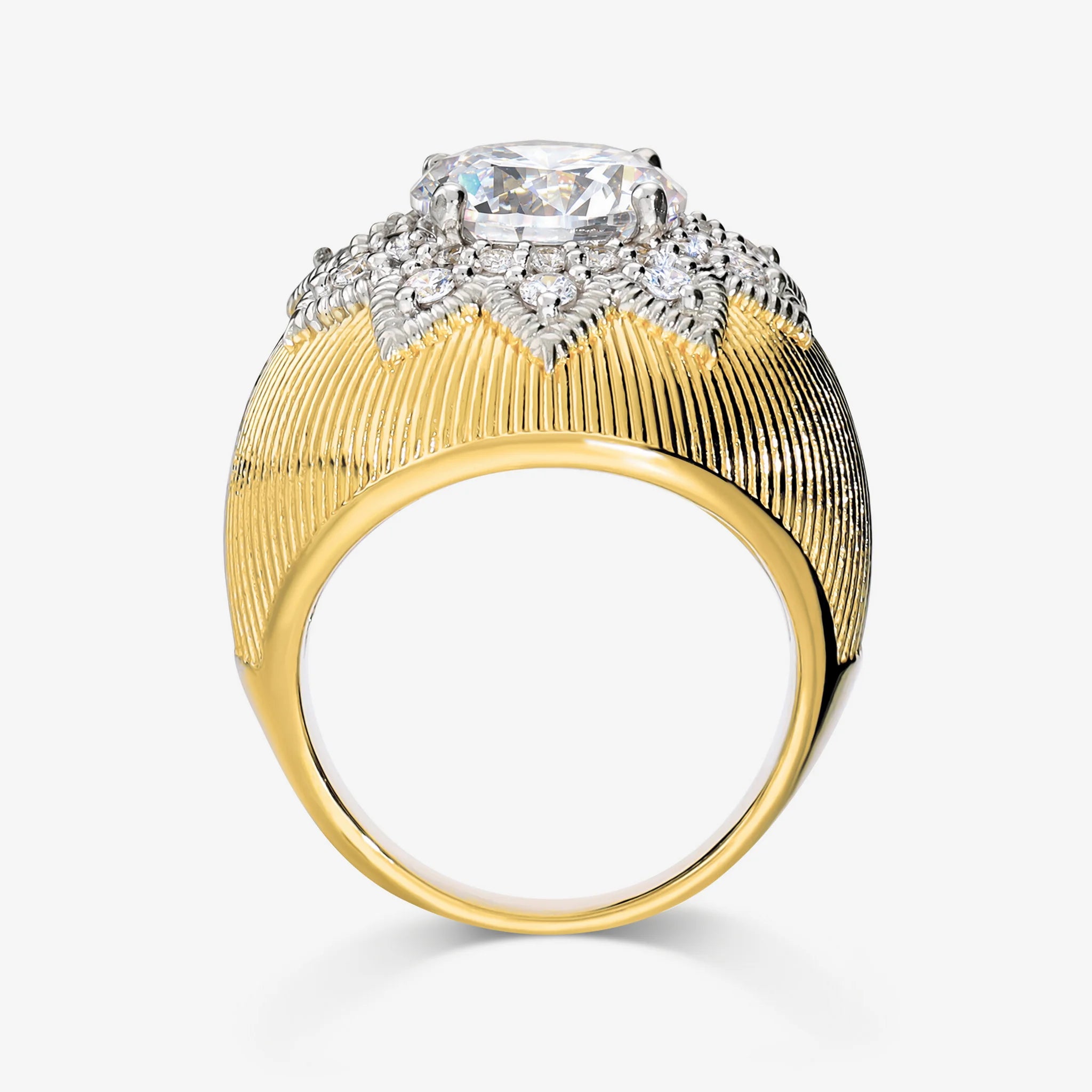 Anello Cocktail in Argento 925 Bicolore con Topazi Bianchi