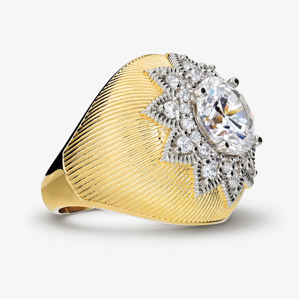 Anello Cocktail in Argento 925 Bicolore con Topazi Bianchi