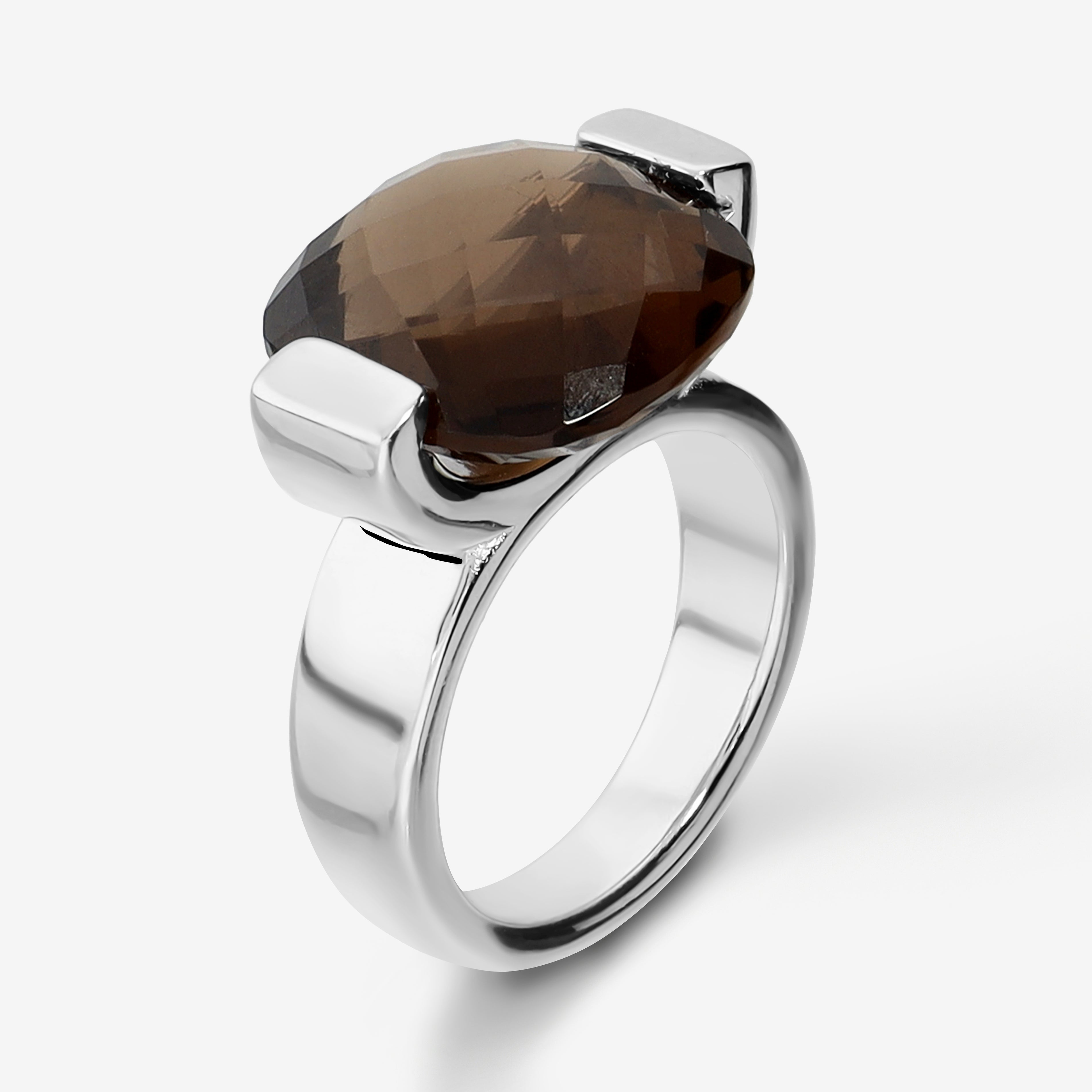 Bague Cocktail en Argent 925 Platiné avec Topaze Bleue Facettée