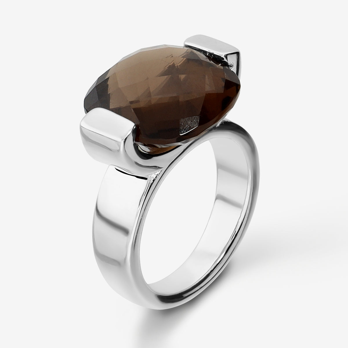 Bague Cocktail en Argent 925 Platiné avec Topaze Bleue Facettée