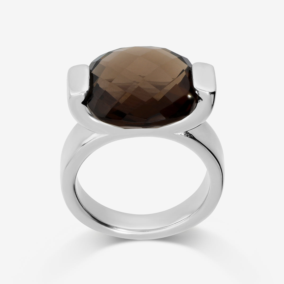 Bague Cocktail en Argent 925 Platiné avec Topaze Bleue Facettée