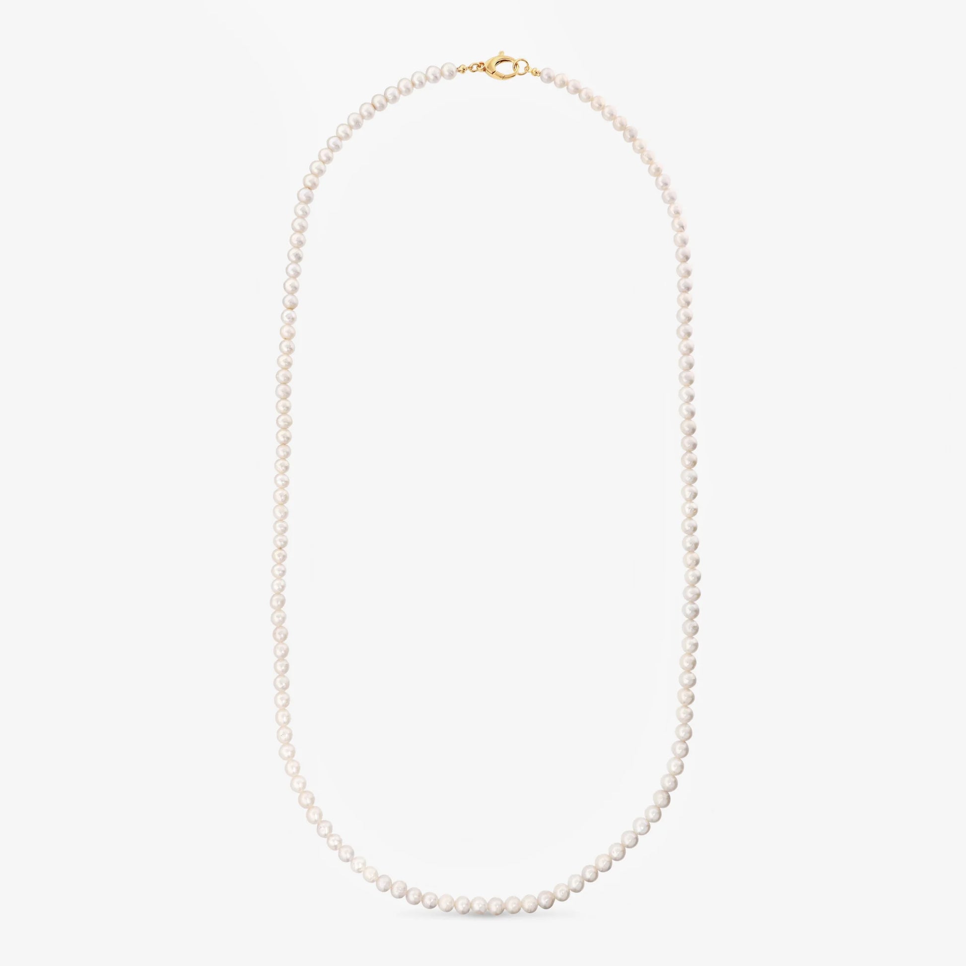 Sautoir en Argent 925 Plaqué Or Jaune 18 Carats avec Perles d'Eau Douce Mini Ming baroques blanches Ø 6/6,5 mm