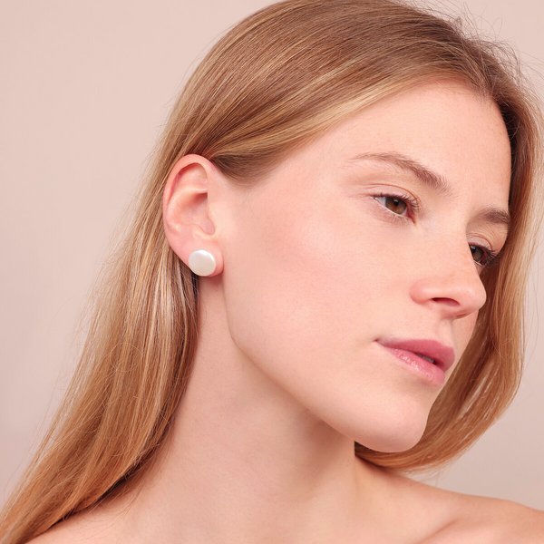 Button Earrings in 925 Silver plated with 18Kt Yellow Gold with Multicolor Freshwater Coin Pearls Ø 13/14 mm