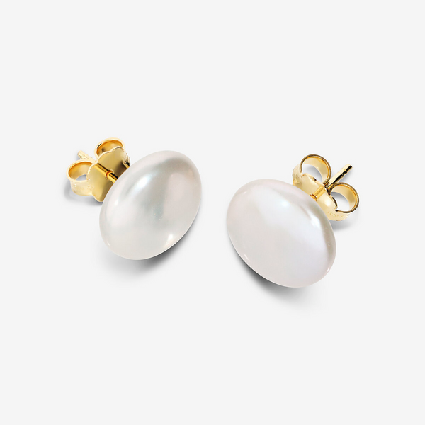 Button Earrings in 925 Silver plated with 18Kt Yellow Gold with Multicolor Freshwater Coin Pearls Ø 13/14 mm