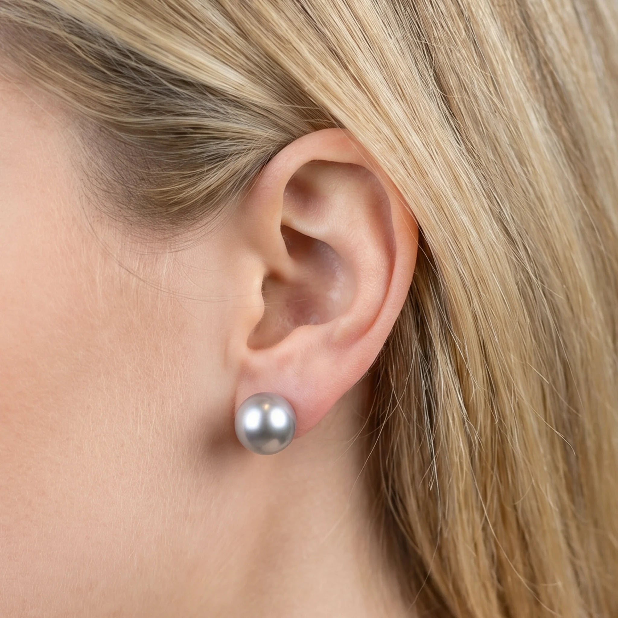 Earrings in 925 Silver plated with 18Kt White Gold with Button Freshwater Pearls Ø 12 mm