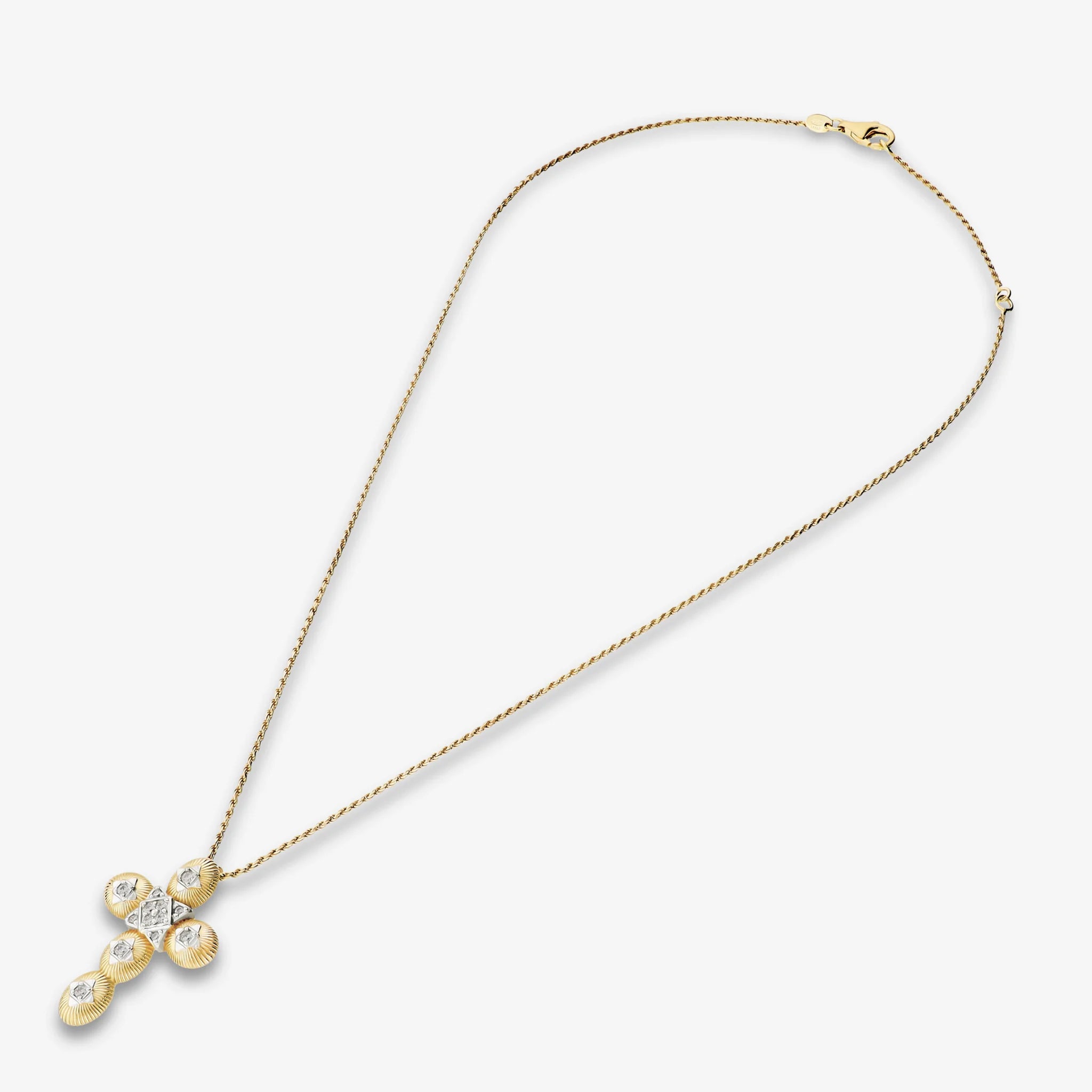 Collana Matinée in Argento 925 placcato Oro Giallo 18kt con Maglia Corda e Pendente Croce con Topazi Bianchi