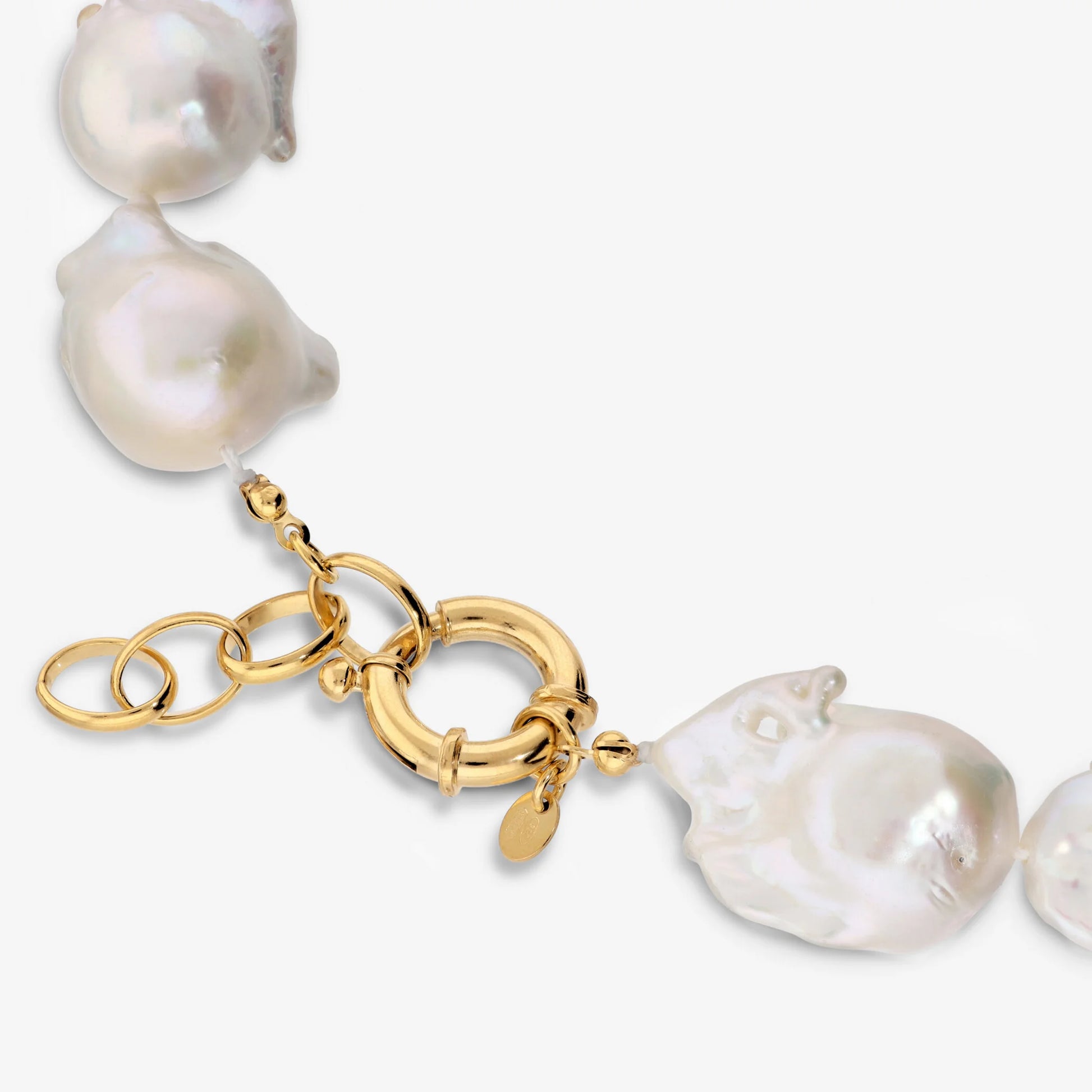 Collana Girocollo in Argento 925 placcato Oro Giallo 18Kt con Maxi Perle Scaramazze Bianche d'Acqua Dolce Ø 20 mm