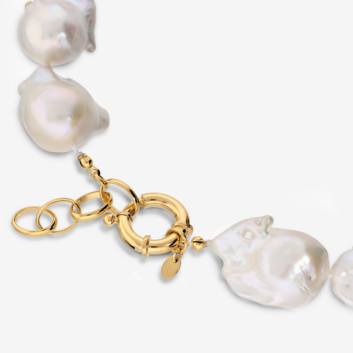 Collier Ras du Cou en Argent 925 Plaqué Or Jaune 18 Carats avec Perles Scaramazze d'eau Douce Blanches Ø 13/14 mm