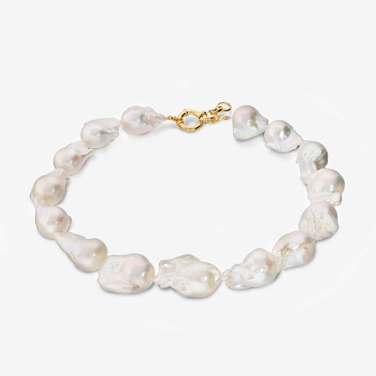 Collier Ras du Cou en Argent 925 Plaqué Or Jaune 18 Carats avec Perles Scaramazze d'eau Douce Blanches Ø 13/14 mm