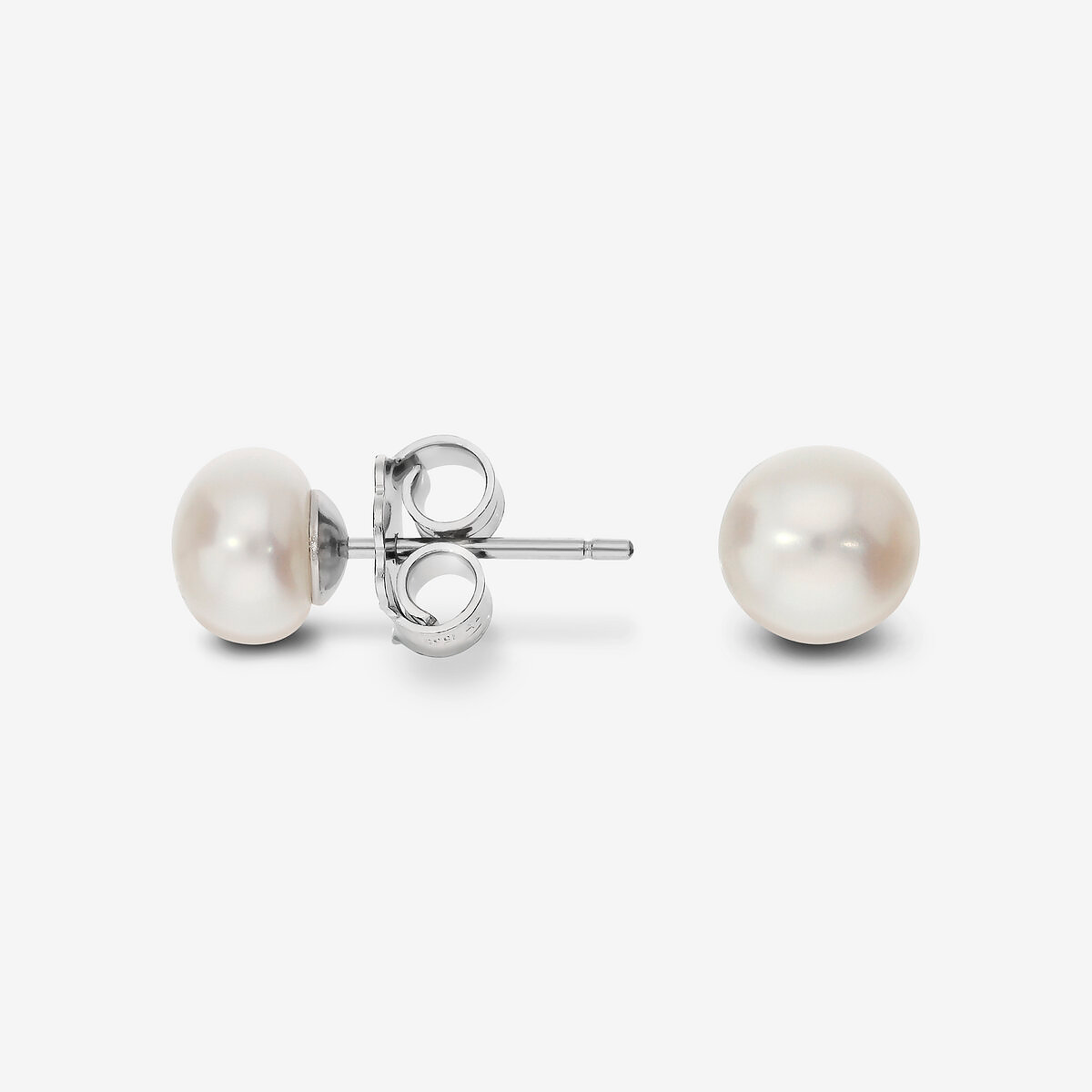 Boucles d'oreilles avec boutons en perles d'eau douce blanches Ø 6/6,5 mm en argent 925 doré à l'or fin 18ct.