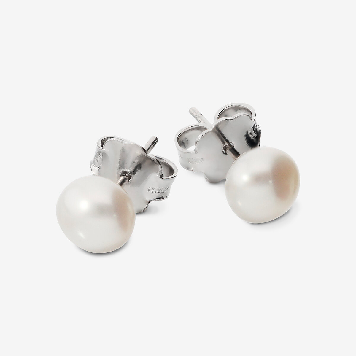 Boucles d'oreilles avec boutons en perles d'eau douce blanches Ø 6/6,5 mm en argent 925 doré à l'or fin 18ct.