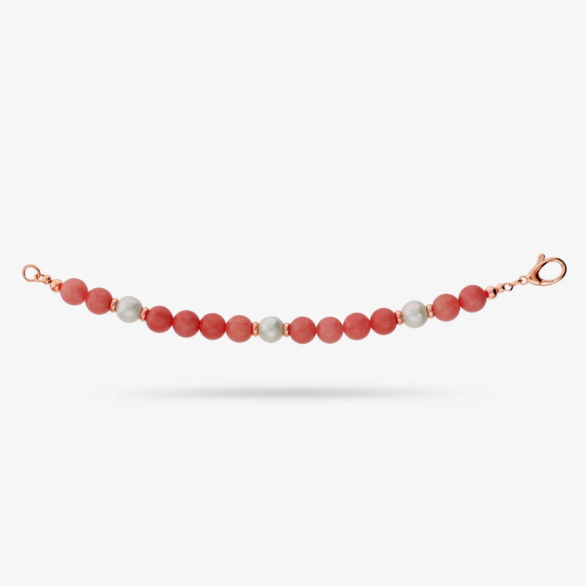 Bracciale con Quarzite Corallo e Perle d'Acqua Dolce Bianche Ø 10/11 mm