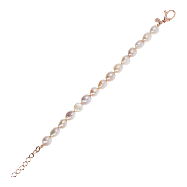 Bracelet in 925 Sterling Silver 18Kt Rose Gold Plated with Multicolor Freshwater Baroque Pearls Ø 10/11 mm