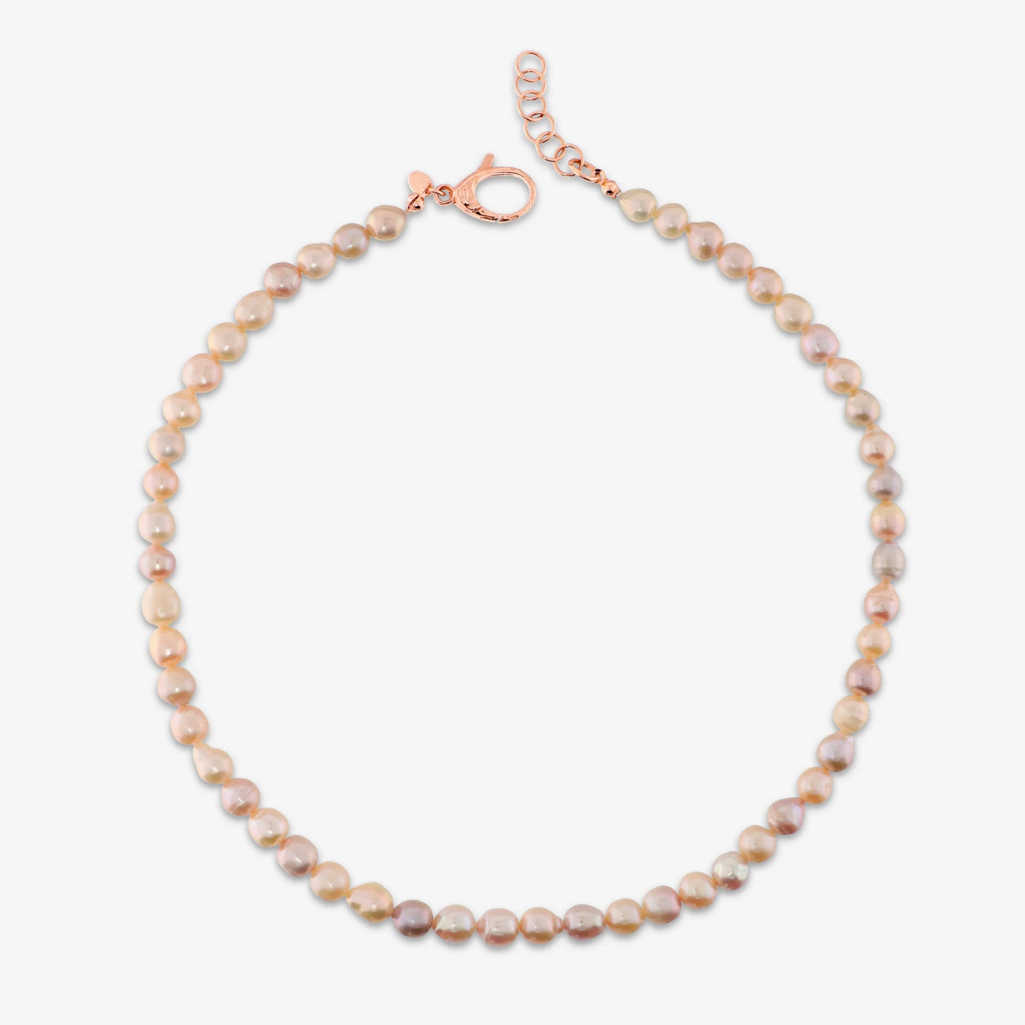 Necklace in 925 Sterling Silver 18Kt Rose Gold Plated with Mini Freshwater Multicolor Baroque Ming Pearls Ø 6/7 mm