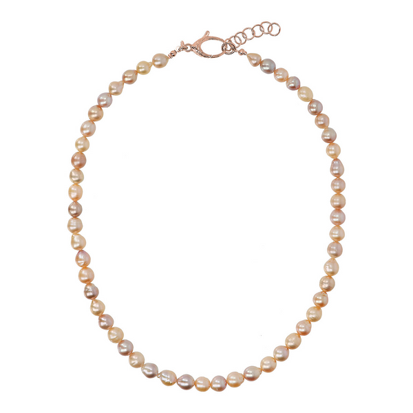 Halskette aus 18Kt Rose vergoldetem 925 Sterling Silber mit mehrfarbigen Barock Ming Perlen Ø 6/7 mm