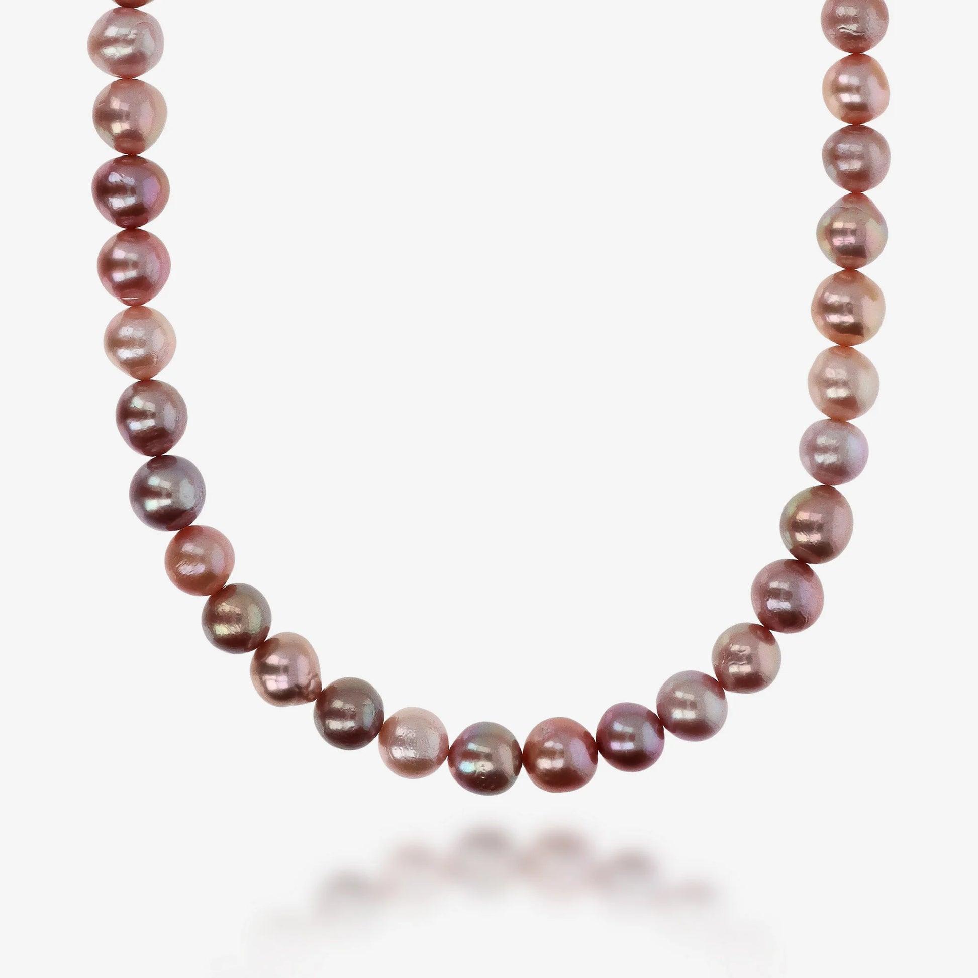 925 Sterling Silver 18Kt White Gold Plated Necklace with Ming Freshwater Mauve Beads Ø 9/10 mm