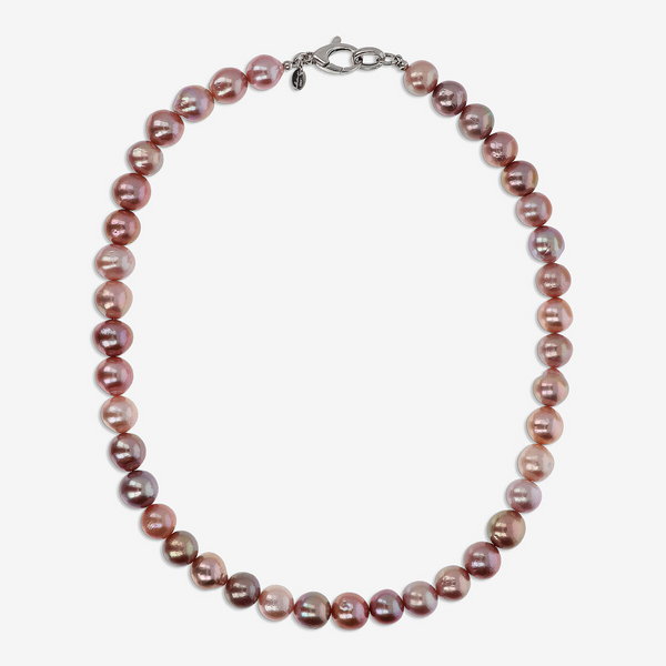 Collana Girocollo in Argento 925 placcato Oro Bianco 18Kt con Perle Ming Malva d'Acqua Dolce Ø 9/10 mm