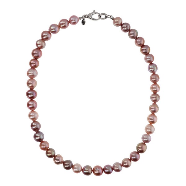 Choker Necklace with Multicolor Ming Freshwater Pearls Ø 9/10 mm in 18Kt White Gold Plated 925 Silver