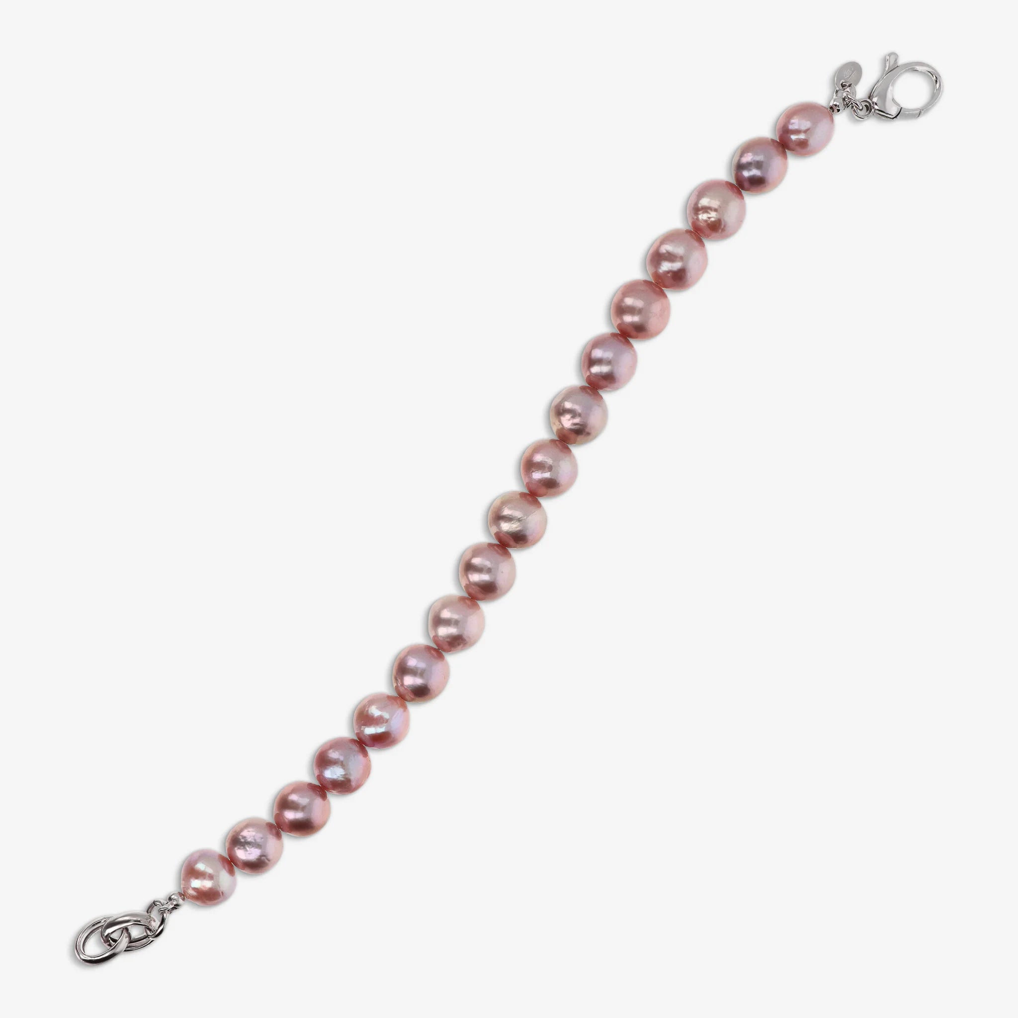 Bracelet en argent 925 plaqué or blanc 18Kt avec perles de mauve d'eau douce Ming Ø 9/10 mm